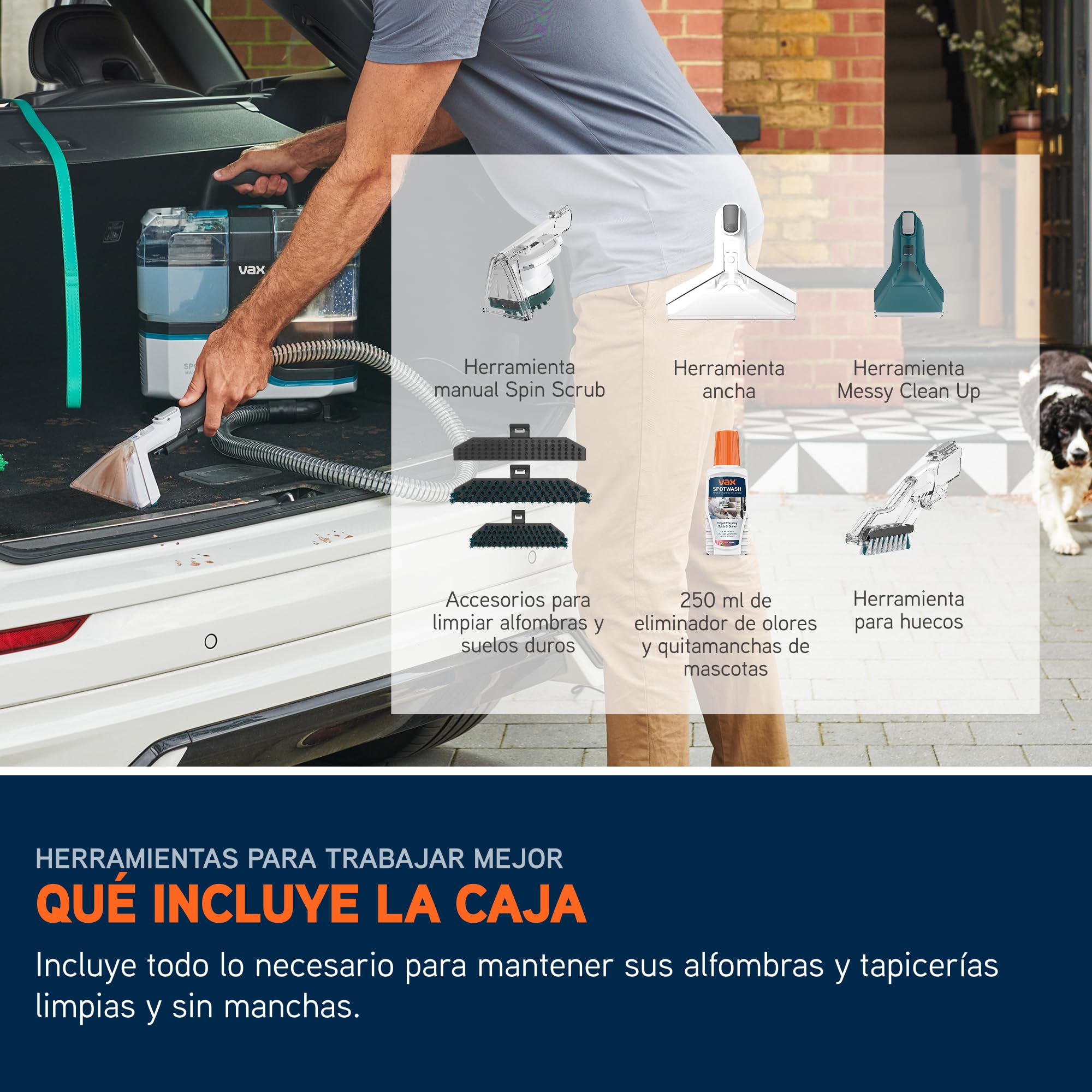 Limpiador quitamanchas Vax SpotWash Max Pet-Design, potente quitamanchas para alfombras y tapicerías con tecnología SpinScrub, depósito XL, limpieza profunda para mascotas, sofás