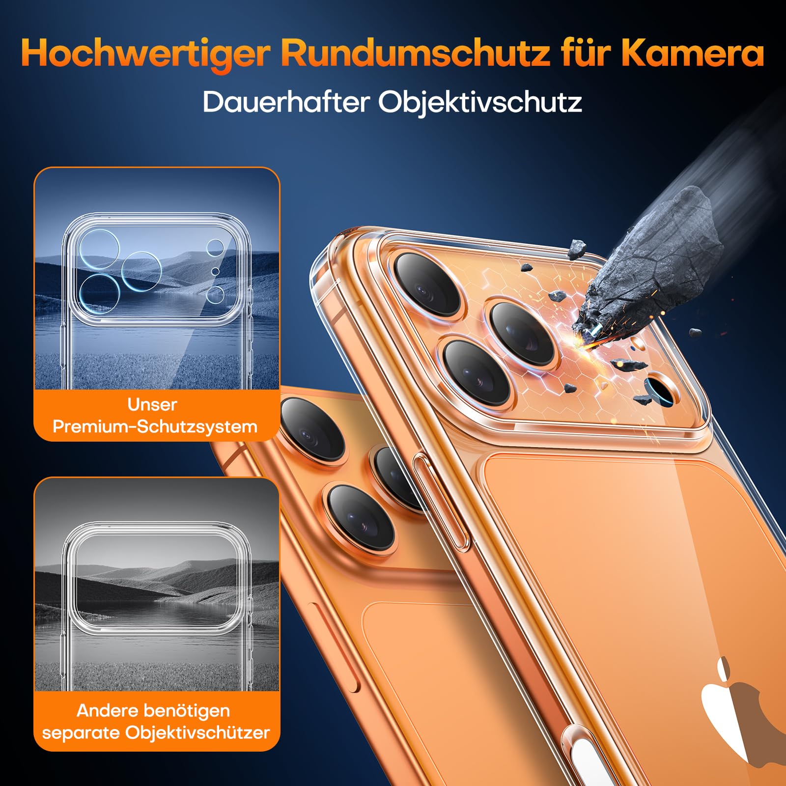 TAURI für iPhone 17 Pro Hülle 6,3" mit Panzer Schutz Glas Folie und Kamerasteuerung, Vollständiger Kameraschutz, Stoßfest Magnetisch Handyhülle - Durchsichtig