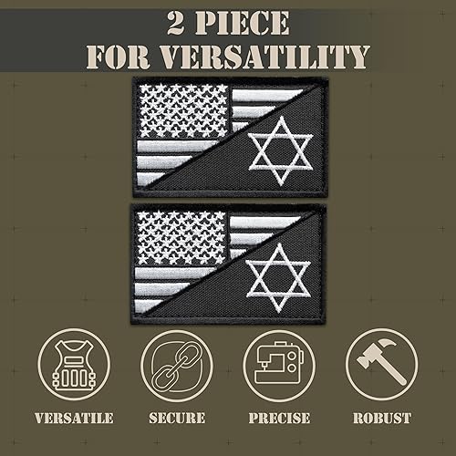 Miniatura 4 de Juego de 2 parches de bandera de Israel, parches bordados de bandera israelí de Estados Unidos, parches tácticos morales para sombreros, mochila