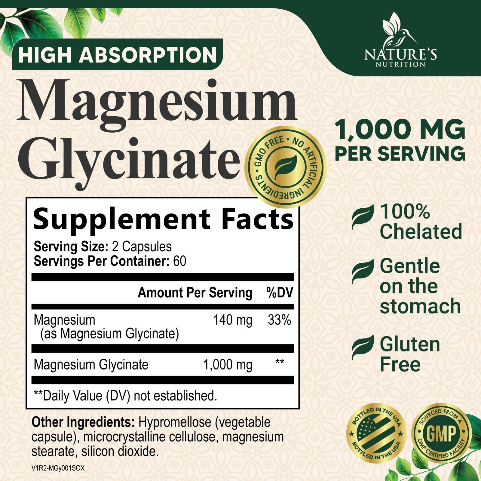 Magnesium Glycinate 1000mg - Pure & Chelated for High Absorption - Supports Muscle, Nerve, Bone & Heart Health - Best Magnesium Supplement for Gentle Sleep Support, Vegan, Bottled USA - 120 Capsules — Amazon image 2
