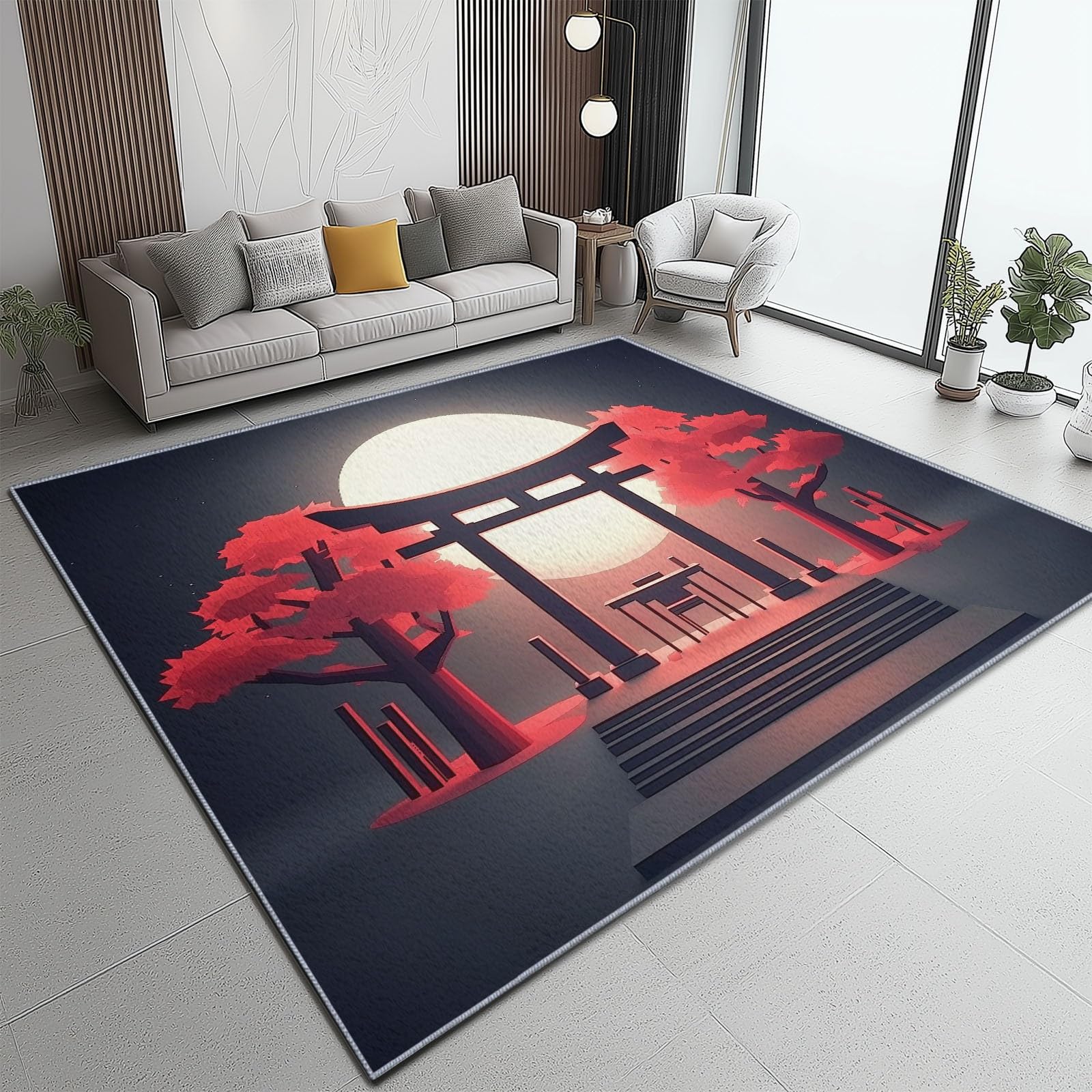 Decoration Tappeto 150 x 210 cm, Stile Giapponese 3D Cancello Torii motivo Morbido e Antiscivolo Tappeto, Grigio Scuro Impresión Lavabile Tappeti per balcone terrazza soggiorno camera da letto