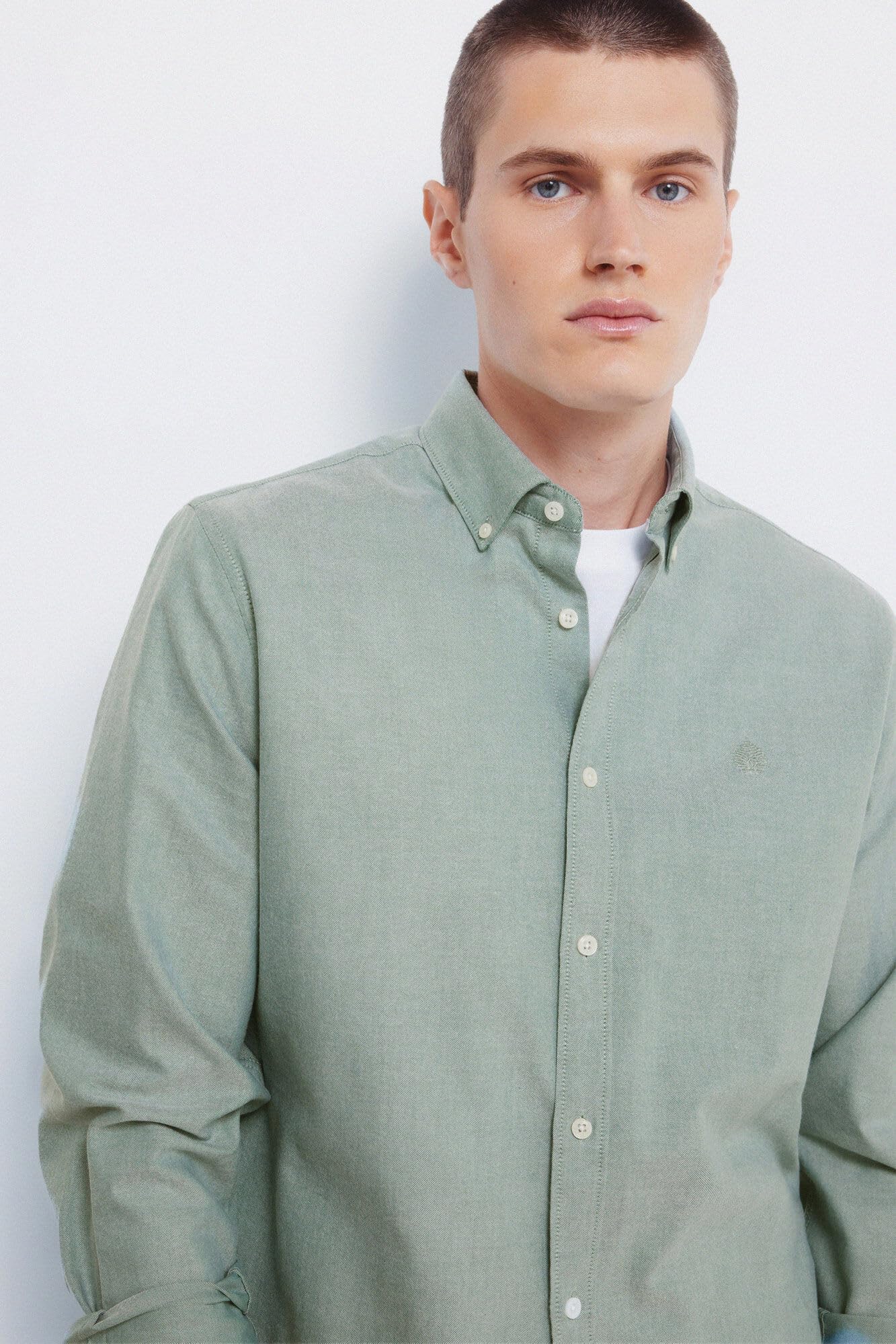 Springfield Herren Oxford Tencel Shirt with Peach Melange Hemd