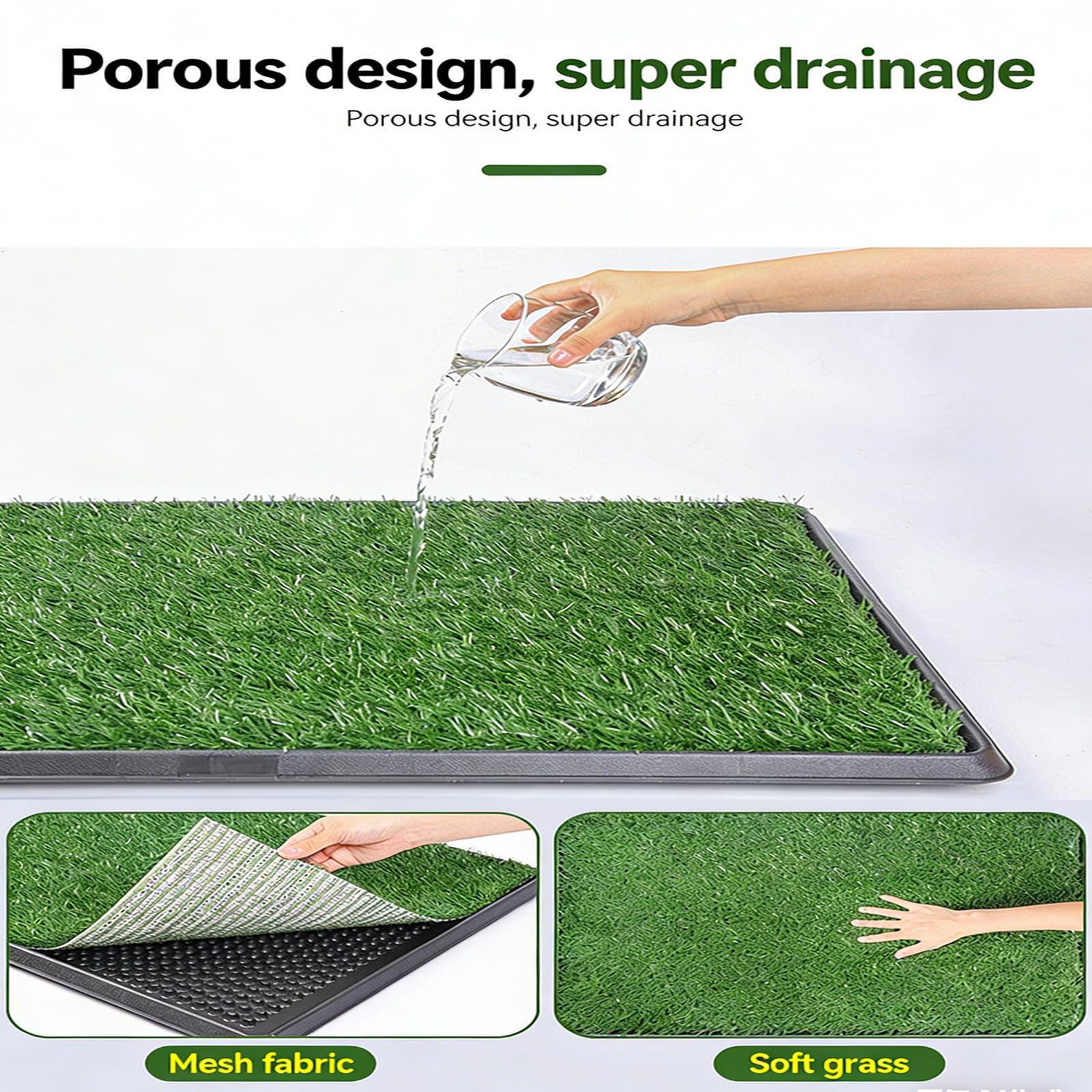 Tapis de propreté pour chiots avec bac anti-fuite et tapis d'herbe dans divers entraînements, facile à nettoyer, lavable