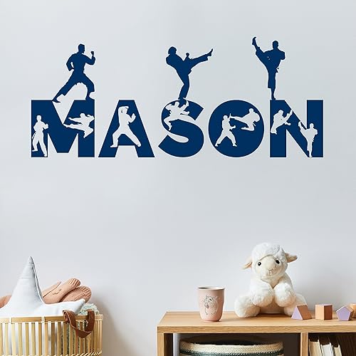 Calcomanías de pared personalizadas con nombre de karate, decoración marcial, decoración de habitación de niños