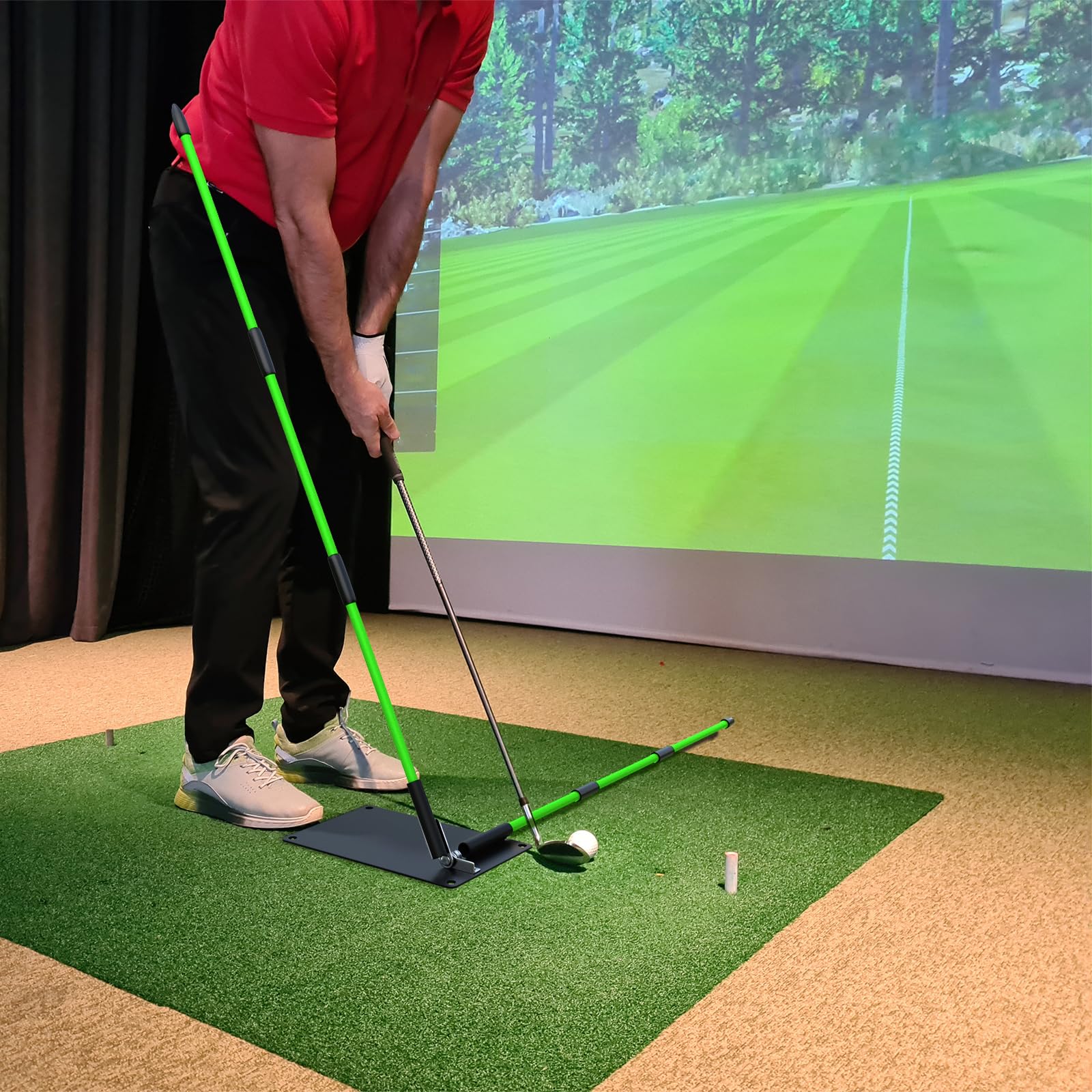 Supporto per bastone da golf con 2 bastoni pieghevoli, angolo regolabile per l'oscillazione del golf, aiuto per mirare a mettere l'altalena