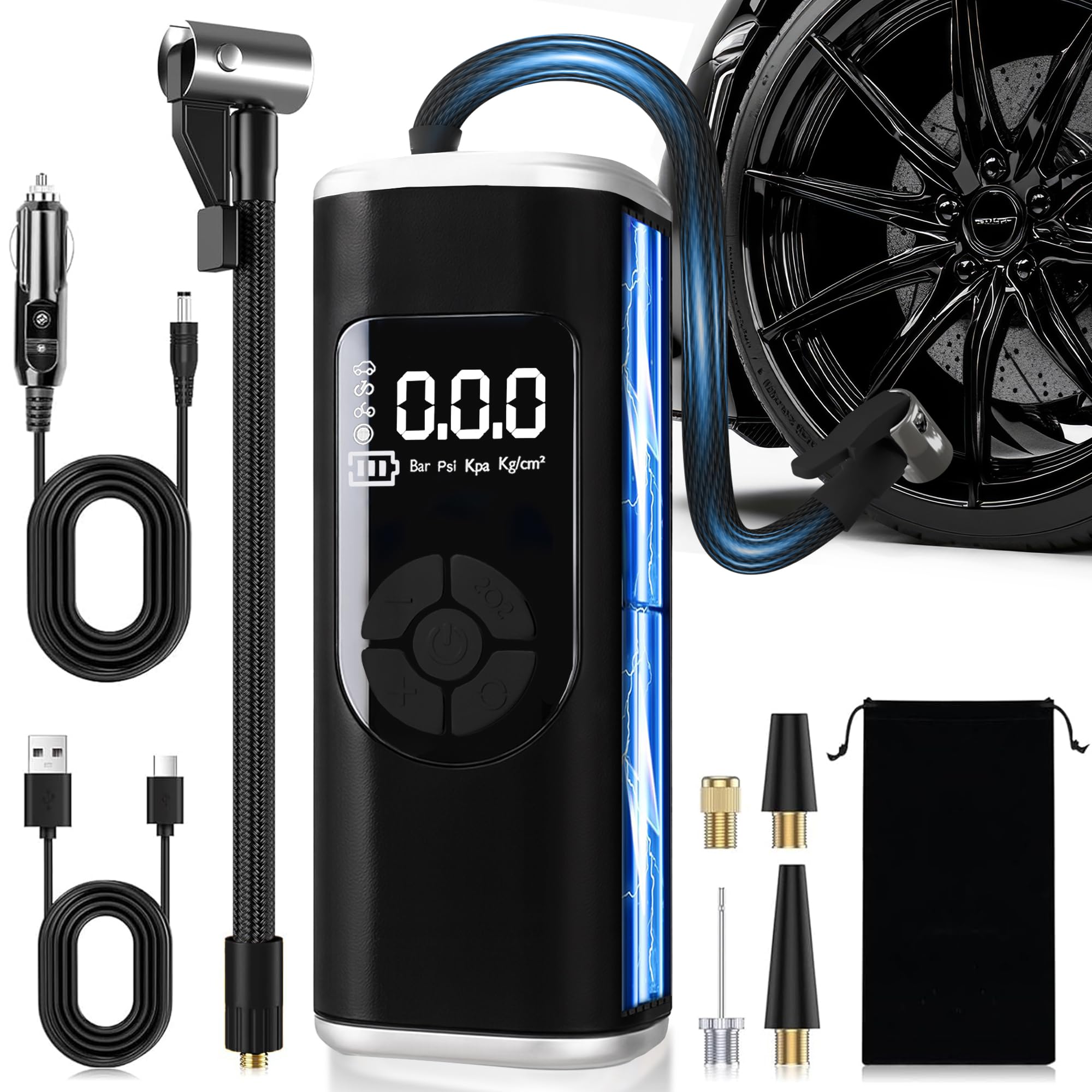 StartPro, compressore d'aria portatile, 150 psi, pompa ad aria senza fili, doppia potenza, display LED, torcia, spegnimento automatico, gonfiaggio rapido per auto, moto, bici e attrezzature sportive