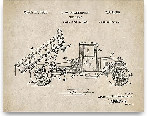Cartel de patente de camión volquete impresión artística 11x14 decoración de pared imagen vintage construcción equipo pesado
