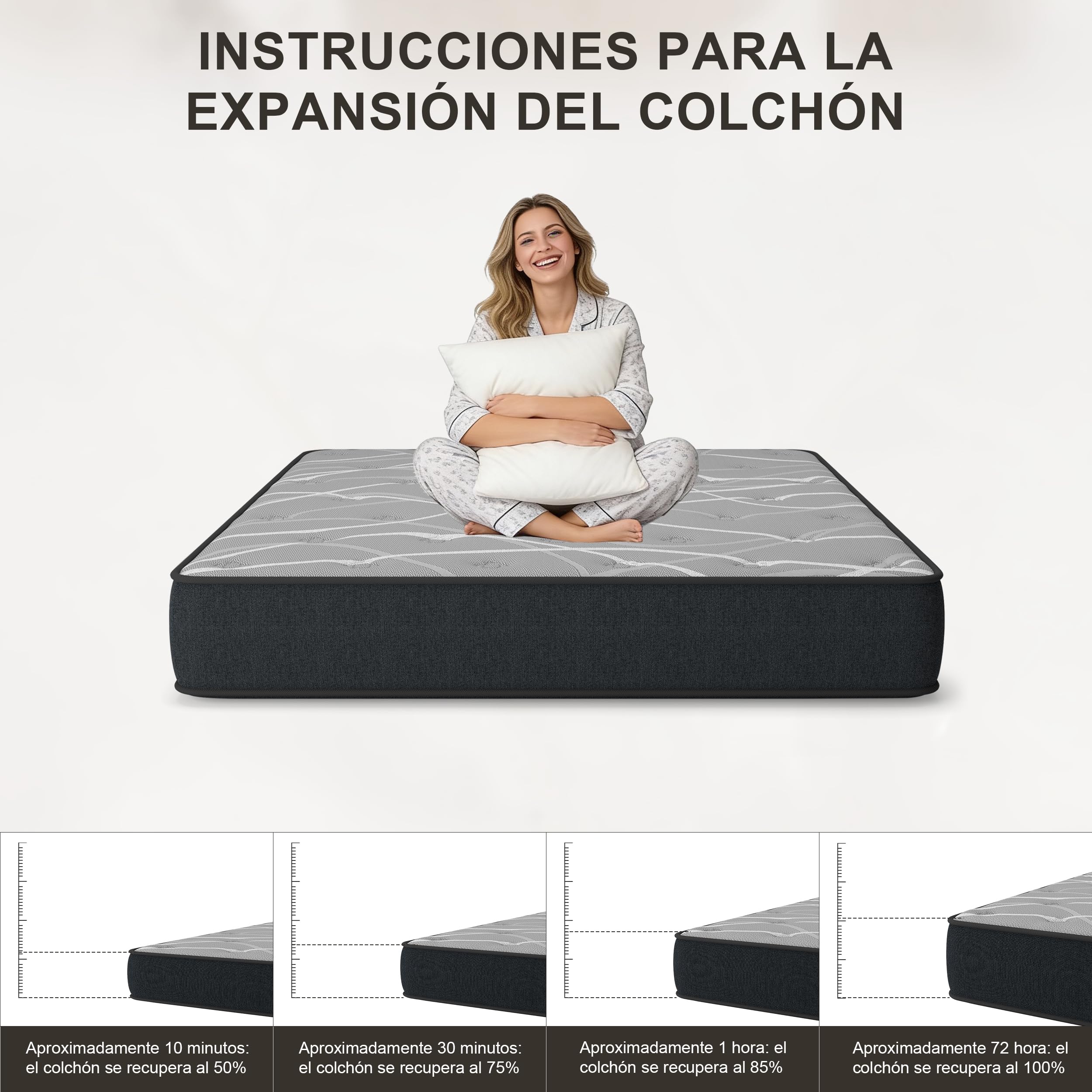 DEWINNER Colchón Viscoelástico 135x190 cm Altura 25 cm Hipoalergénico