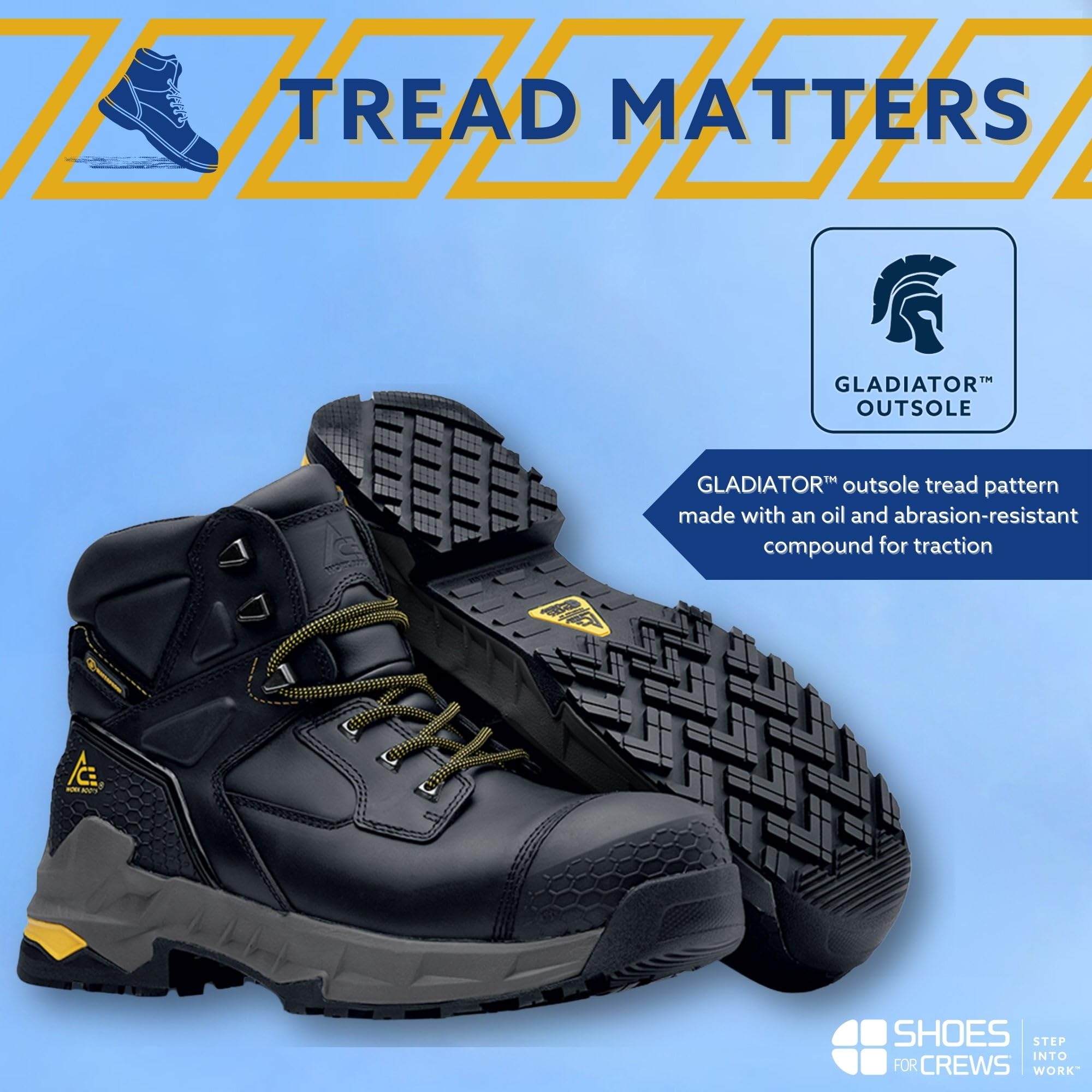 Shoes for Crews Redrock, Men's, Women's, Unisex 6 Inch Composite Toe Work Boots, Slip Resistant, Water Resistant, Black