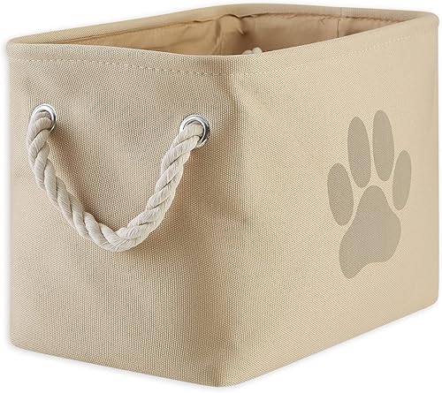 Bone Dry DII - Cubo de almacenamiento para juguetes y accesorios para mascotas, Rectangle, Estampado de huellas de color topo.