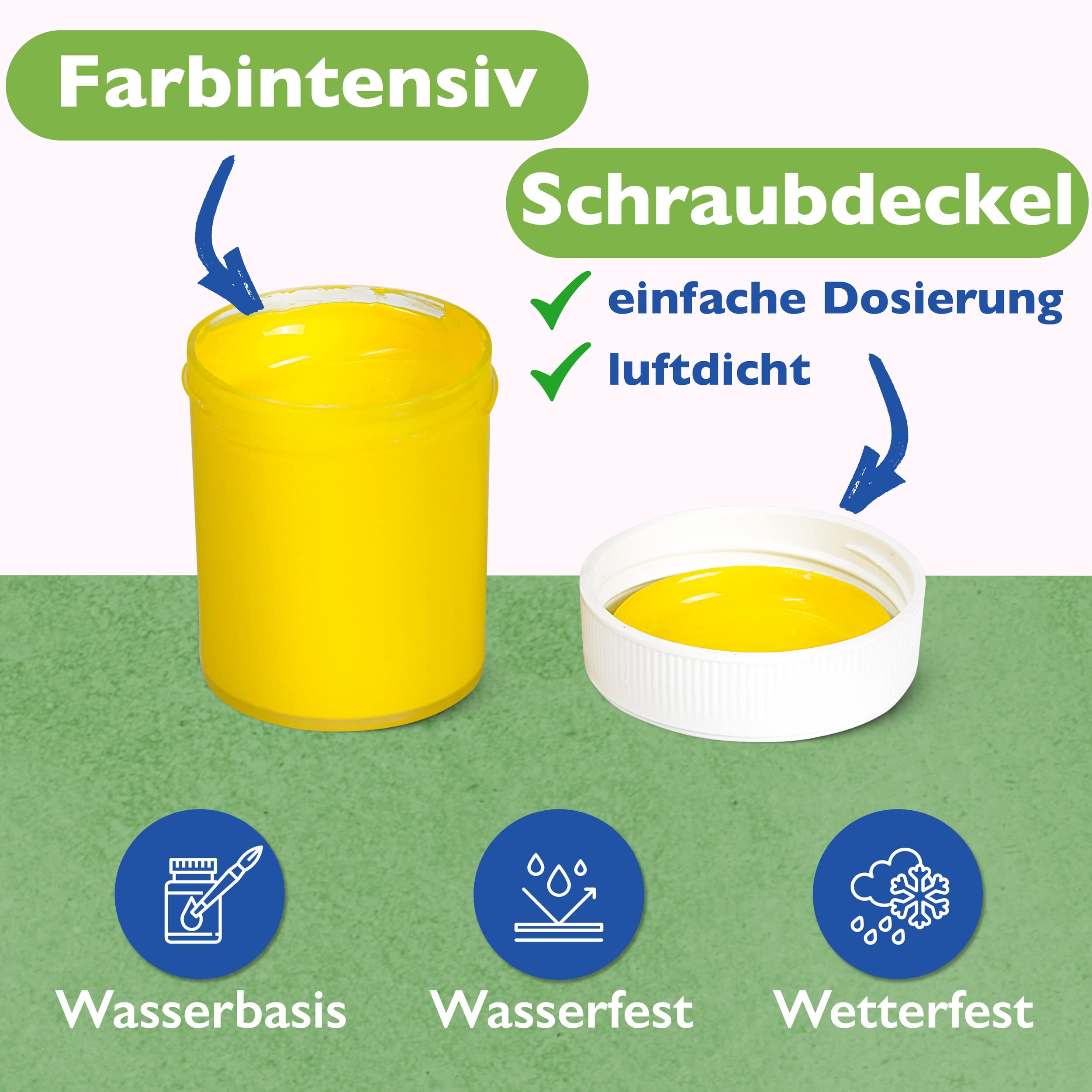 Wasserfeste Acryl-Farben, Acrylic Paint - 12 stark pigmentierte Acrylfarben Set je 20ml, Bastelfarben für Papier, Stein, Holz, Ton, Gips, Leinwand