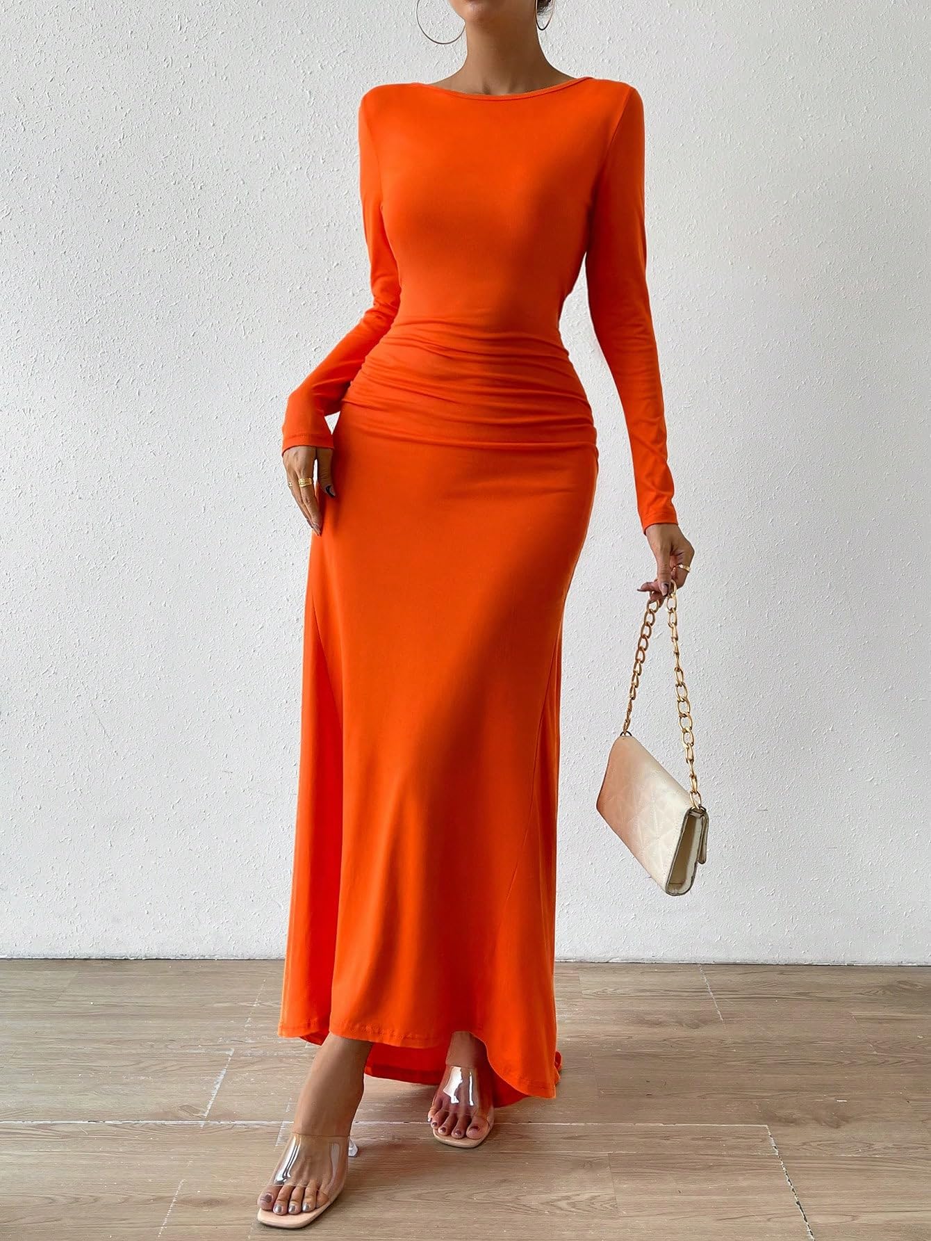 sachin and babi light blue dress FASHOFT Backless Cami Dresses for Women Spaghetti Strap Flowy Maxi Dress  2026 Summer Casual Sleeveless Solid Color Backless Dress Orange XXXXXL main image 1
