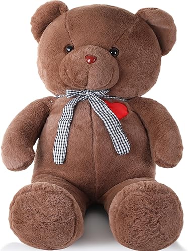 MiniInflat Oso de peluche gigante de 39 pulgadas con lazo de cinta, rosa, suave, para niños, novia, cumpleaños (cinta)