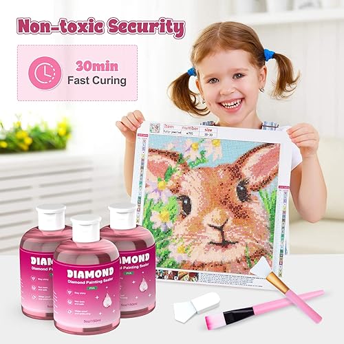 Miniatura 6 de GHHKUD Sellador de pintura de diamante de 17.7 onzas líquidas con 3 pinceles, paquete de 3 adhesivos selladores de arte de diamante, accesorios de