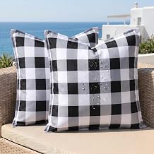 Poise3EHome Waterproof Outdoor Pillow Covers 18x18 Inch Set of 2, Black Buffalo Check Farmhouse Decorative Cushion Cases with Flange Edges, Oxford Fabric for Patio Furniture, Porch, Balcony and Garden