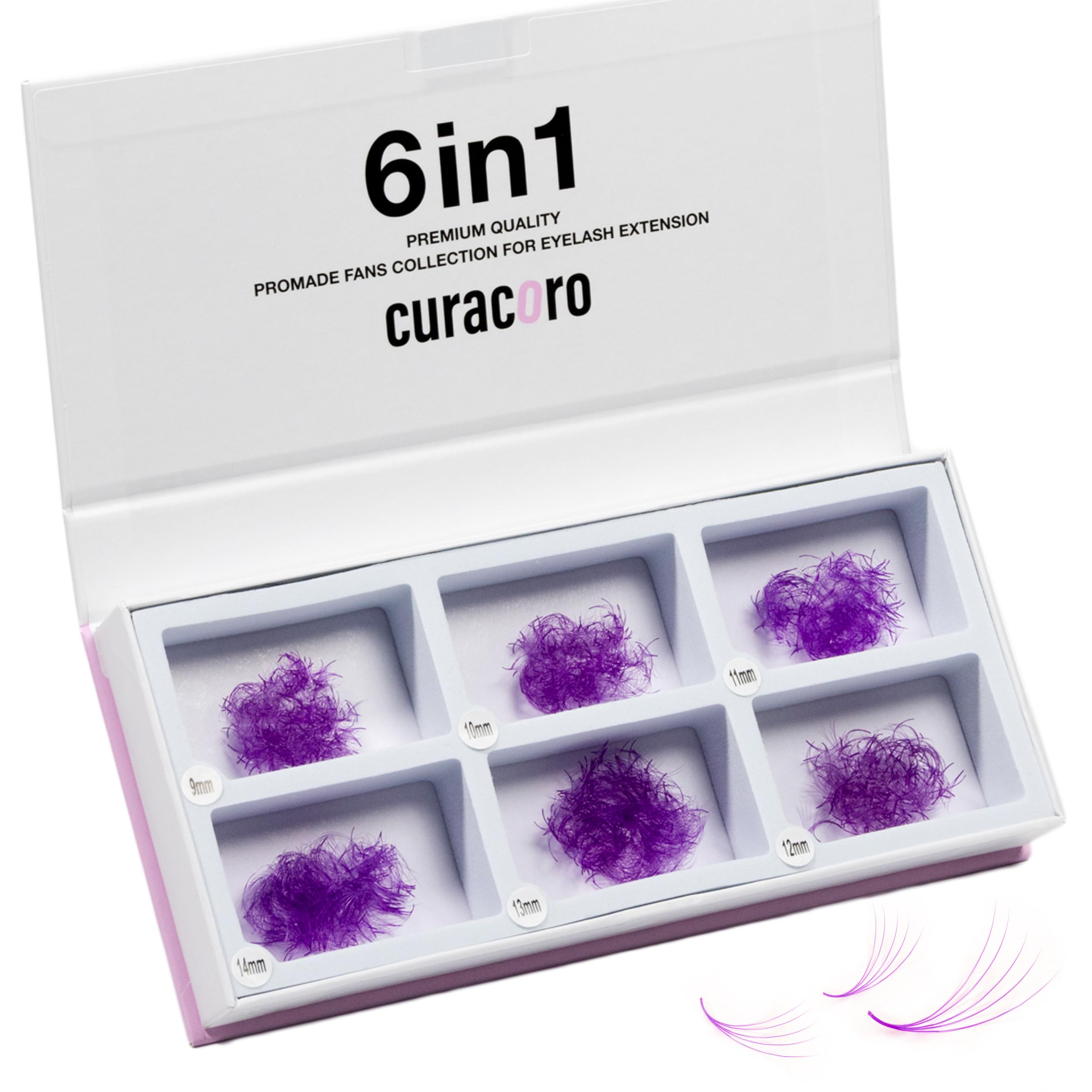 Curacoro Colored Promade Mix 1500 Fans | 5D Handmade Volume Eyelashes | CC Curl | 9-14mm Mixed Length | Long Lasting | Easy Application (Purple, 5D CC
