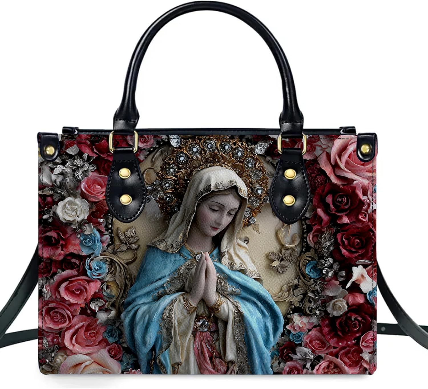 Virgin Mary Leather Handbag Matching Wallet – Christian Tote for Women, Catholic Mother Mary Purse Religious Gift - Image 2