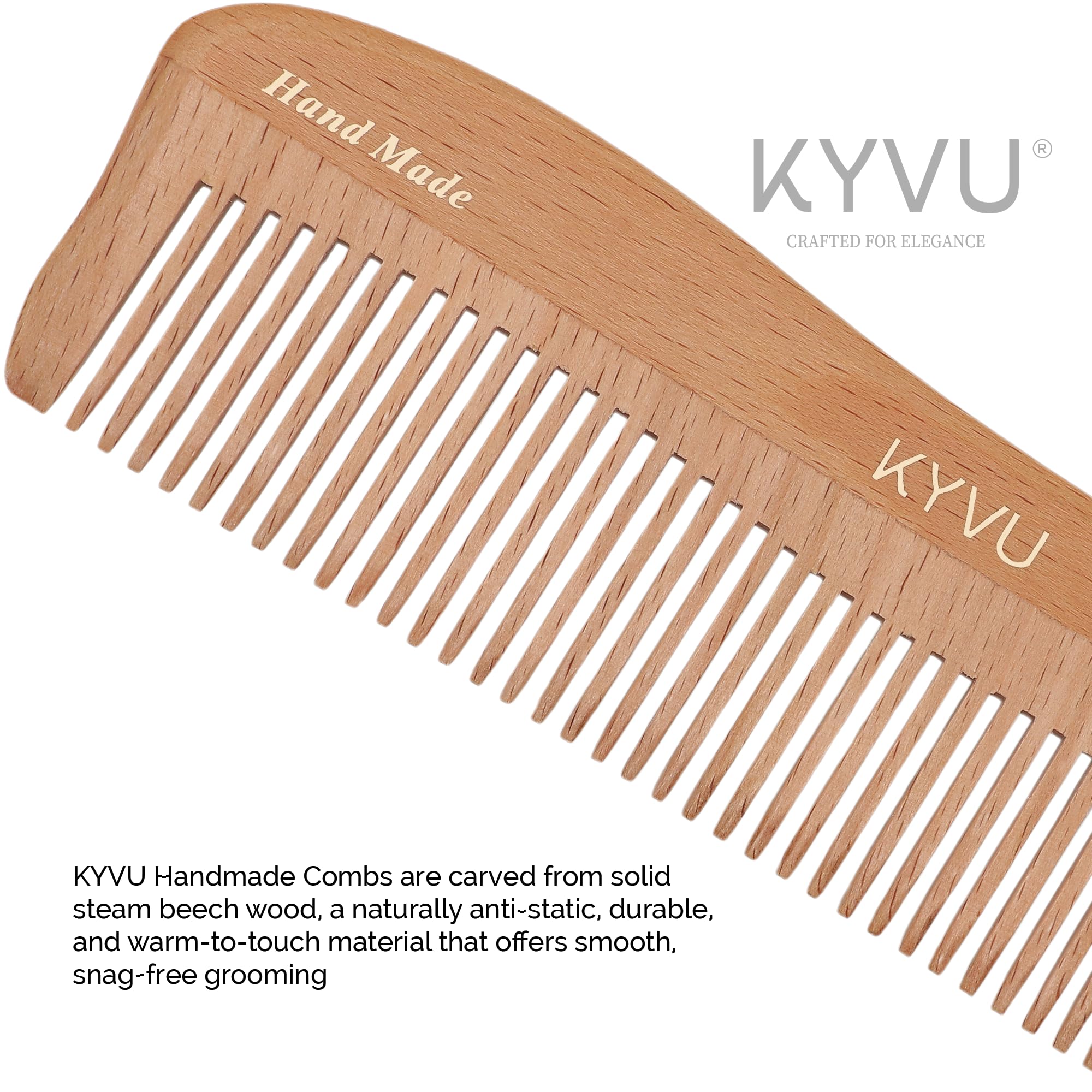 KYVU W1 Handmade 17.1 cm Coarse-Tooth Wooden Comb - Steam Beech, Natural Beech, 17.1 Centimeters - Image 3