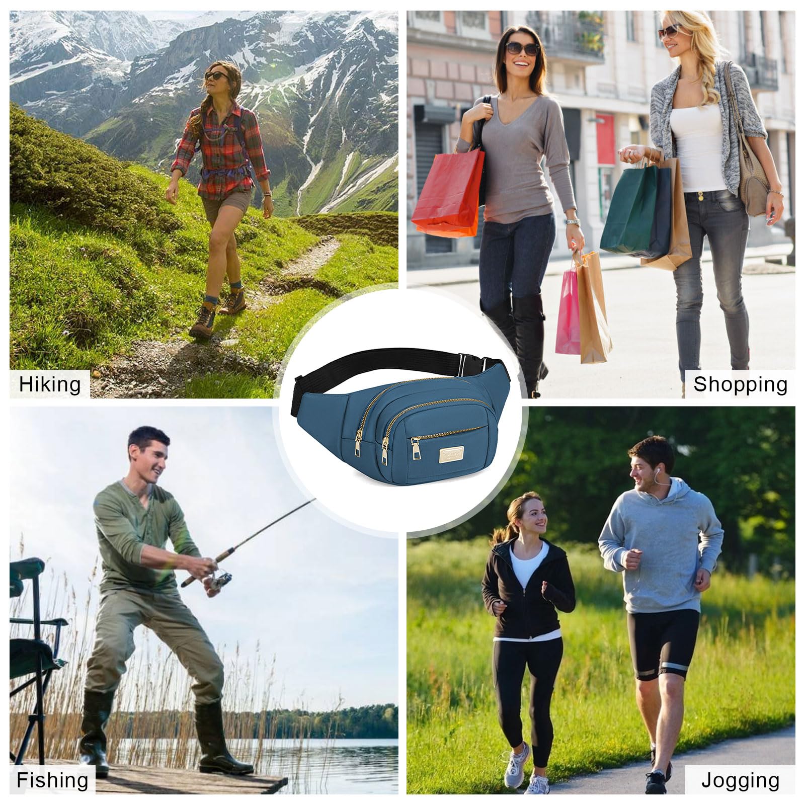 ADUDVLO Bumbags for Ladies Women Men Lightweight Adjustable Bum Bag Fanny Pack with 4 Zipper Pockets,Fashionable Waist Pack for Travel, Running, Hiking, Cycling (Black) — view 35