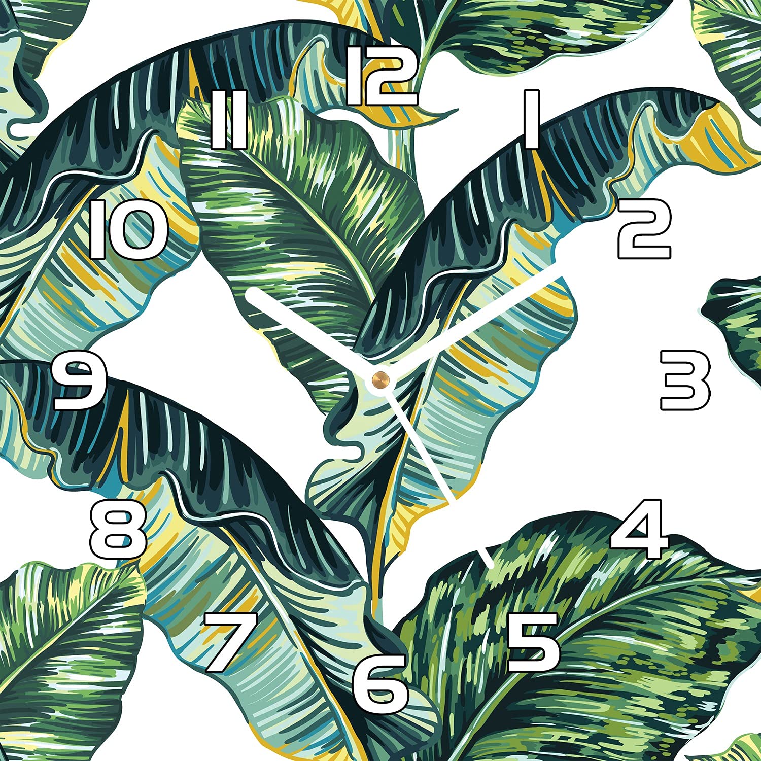 Horloge en verre 30x30 cm Coloray avec motif de jungle tropicale et aiguilles noires