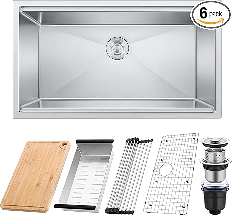 Homikit Undermount Kitchen Sink, 33x19 Inch Single Bowl Kitchen Sinks, 16 Gauge Stainless Steel Kitchen Sink, Brushed Nickel Workstation Sink with 5 Accessories, 10 Inch Deep Sink