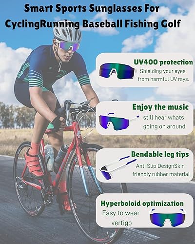 Miniatura 2 de Lentes inteligentes Bluetooth para hombres y mujeres, protección UV, altavoces de oído abierto, micrófono integrado, gafas de sol deportivas para