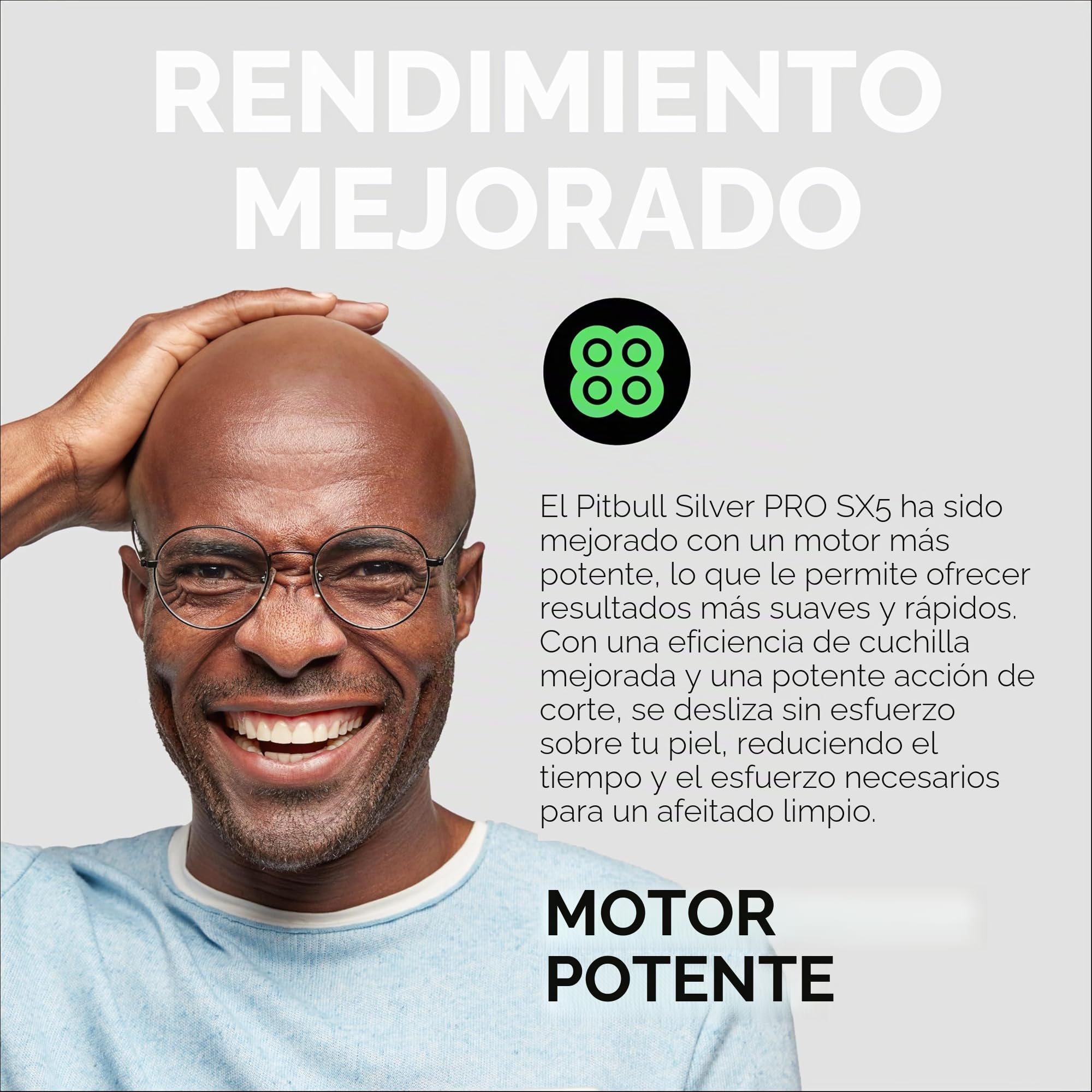Skull Shaver Pitbull Silver Pro SX5 – Afeitadora para Cabeza y Rostro – Eléctrica para Hombre, Uso en Seco y Húmedo, Sin Cable, Resistente al Agua – Rendimiento Mejorado