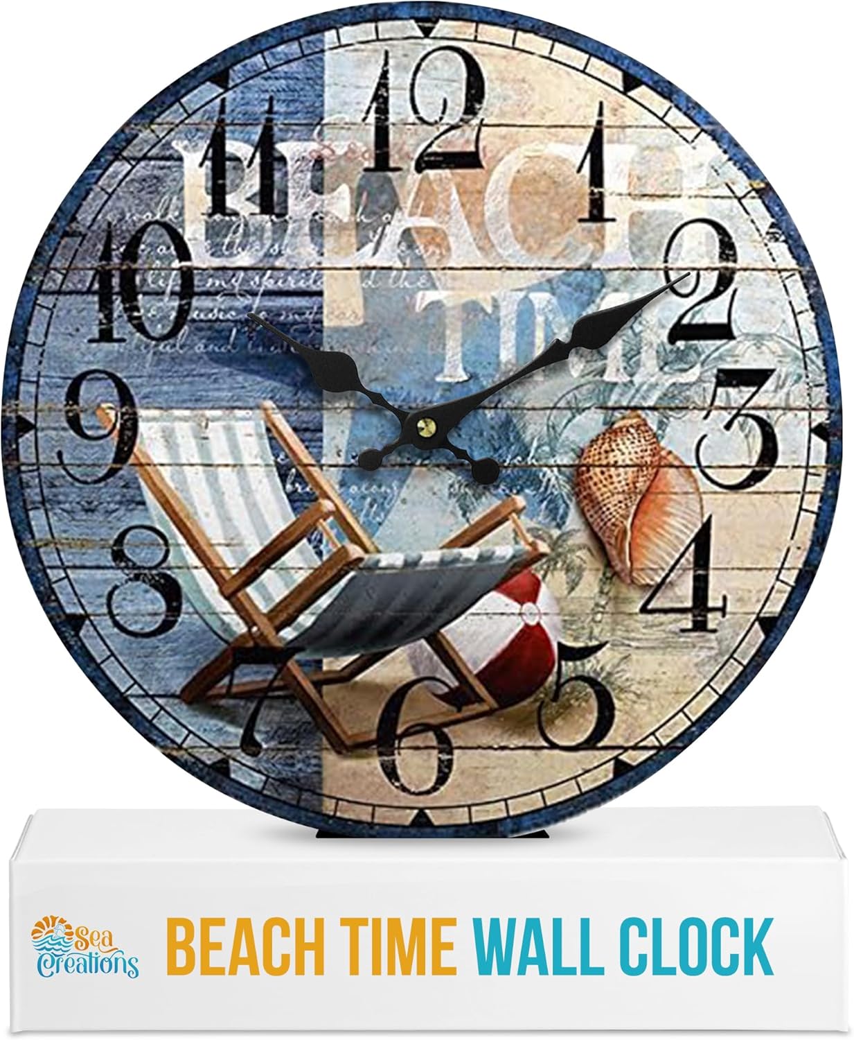 Wooden Wall Clock - Coastal, Nautical, and Beach Themed | Decorative and Aesthetic 13 Inches Timepiece | Ideal Office or Home Decor | Living Room, Bedroom, or Beach House | Beach Chair