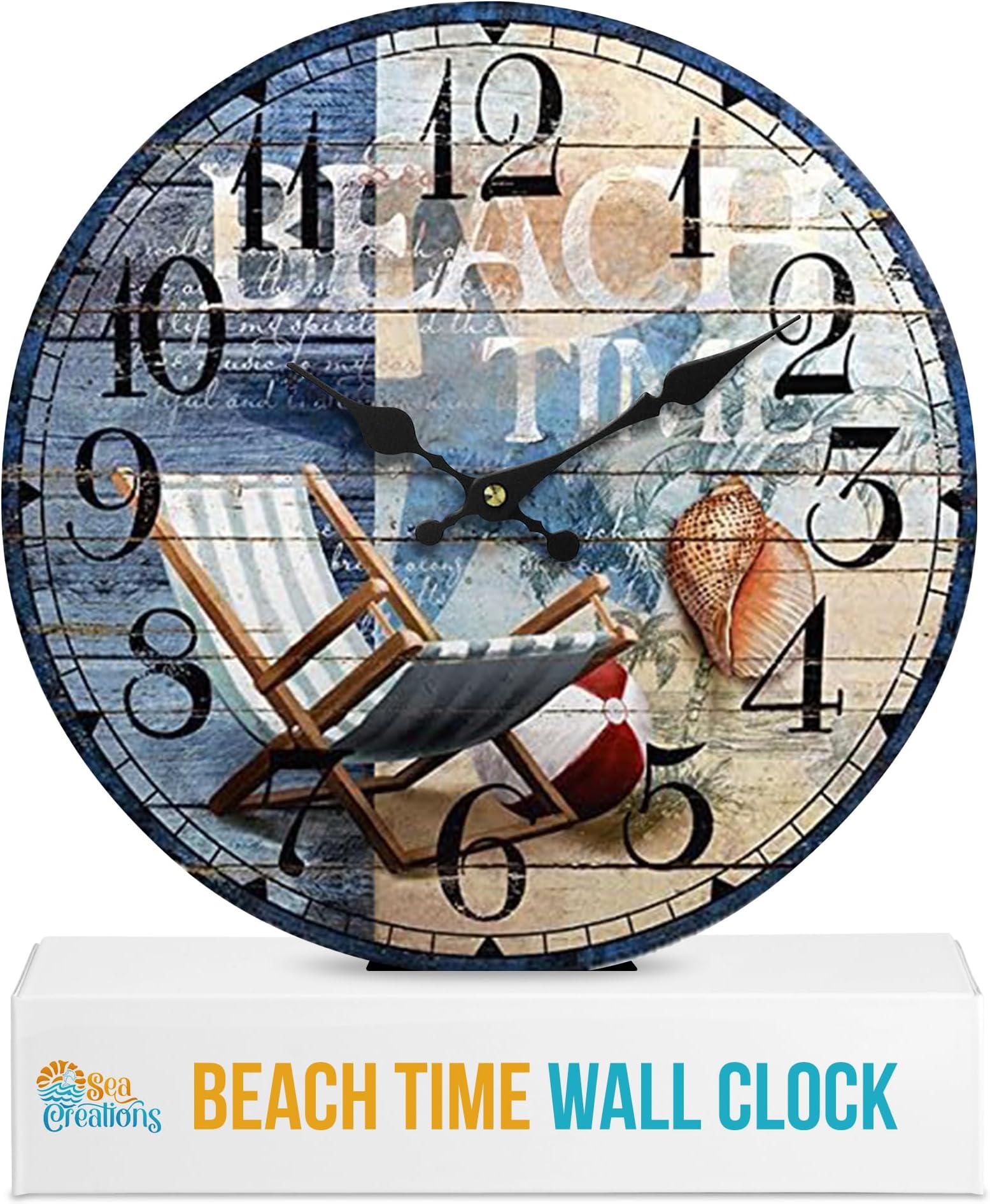 Wooden Wall Clock - Coastal, Nautical, and Beach Themed | Decorative and Aesthetic 13 Inches Timepiece | Ideal Office or Home Decor | Living Room, Bedroom, or Beach House | Beach Chair