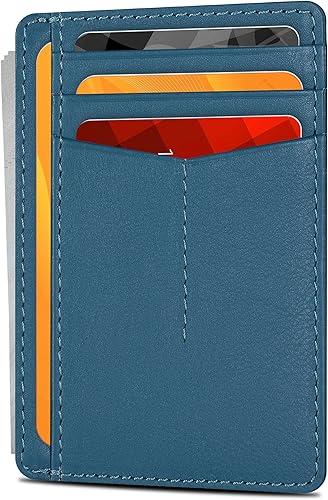 Miniatura 7 de Cartera con tarjetero minimalista para hombres y mujeres con bloqueo RFID y bolsillo frontal de cuero, Marrón Hunter, S