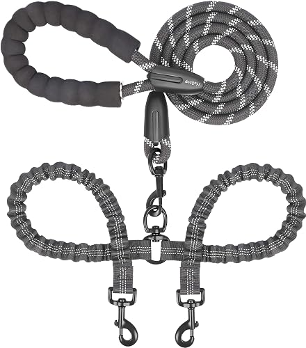 iYoShop Double Dog Leash, 360° Swivel, No Tangle, Large, 25-150 lbs, Black