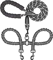 iYoShop Dual Dog Leash: 360° Swivel No-Tangle, Shock Absorbing Bungee for 2 Large Dogs 25-150 lbs Black