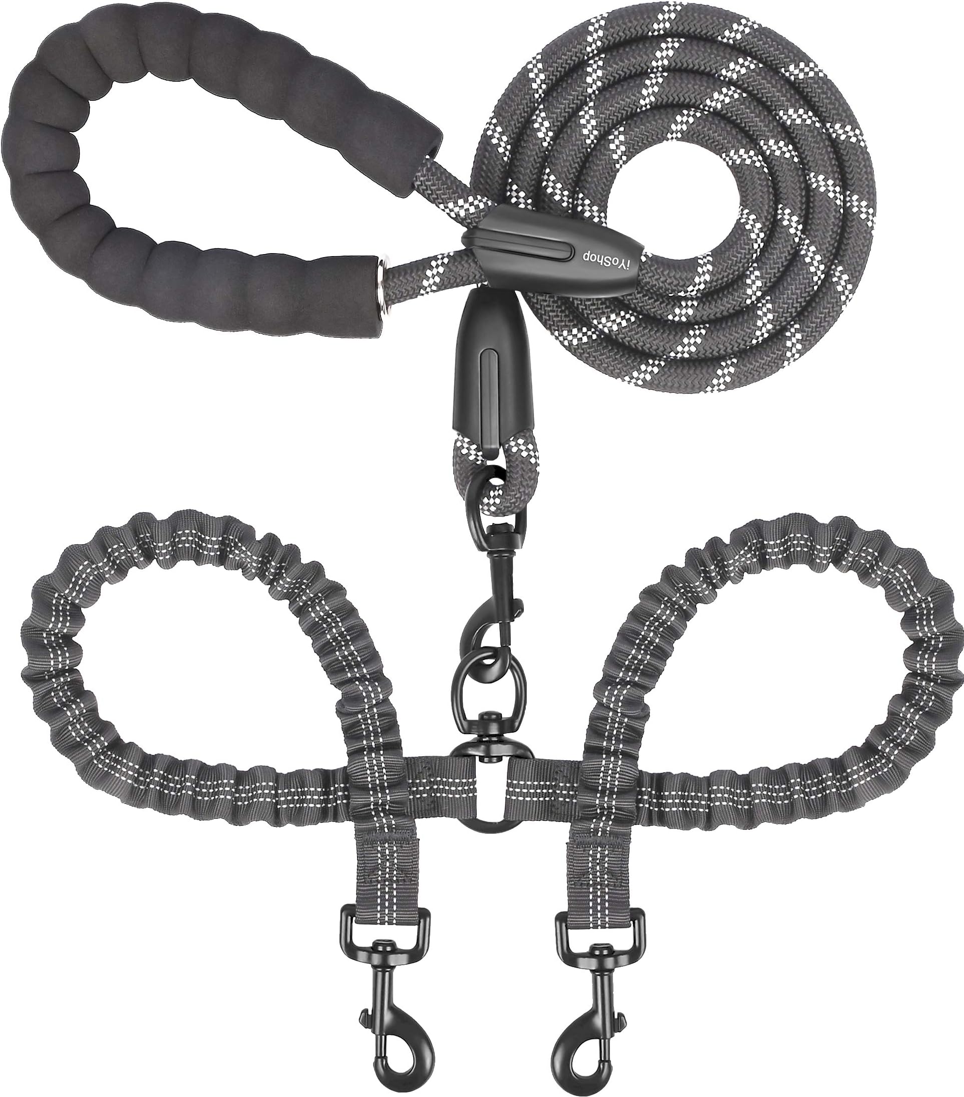 - Dual Dog Leash - 360° Swivel, No Tangle Walking Leash with Shock Absorbing Bungee for Two Dogs (Large, 25-150 lbs, Black)