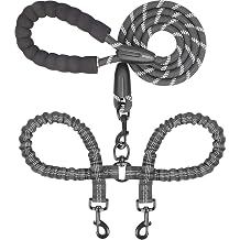 iYoShop Dual Dog Leash - 360 Swivel, No Tangle Walking Leash with Shock Absorbing Bungee for Two Dogs Medium, 8-35 lbs, Black
