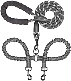iYoShop Double Dog Leash, 360° Swivel, No Tangle, Large, 25-150 lbs, Black | Dual Leash for Two Dogs, Split Leash, Shock-Absorbing Bungee, Padded Handle, Heavy-Duty Rope Black Large