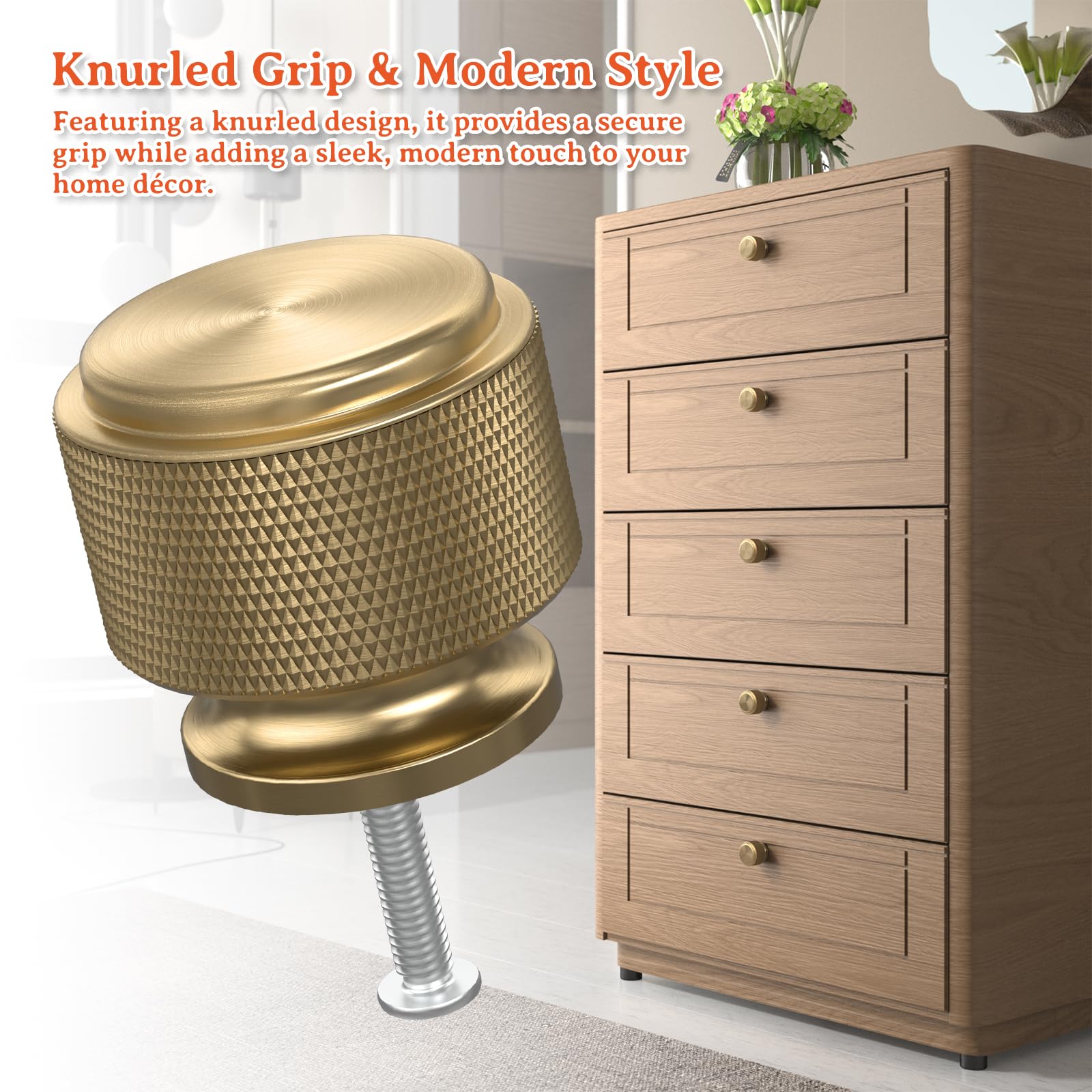 FURNIWARE 10 Pack Champagne Bronze Knurled Cabinet Knobs, 25mm Single Hole Handle, Gold Kitchen Cupboard Pulls - Image 3