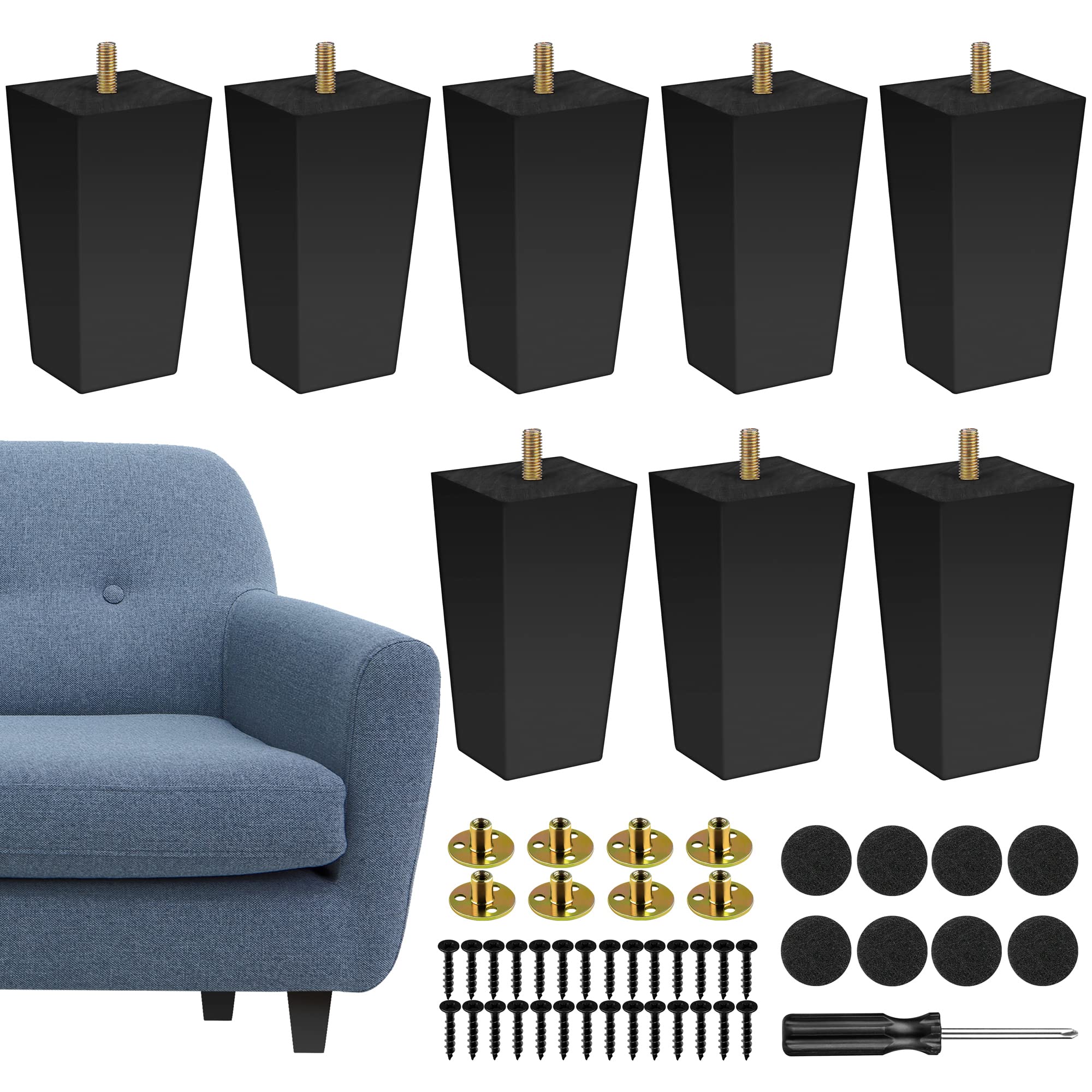 Buy Ruisita 8 Pieces Square Wood Furniture Legs 4 Inch Solid Wooden