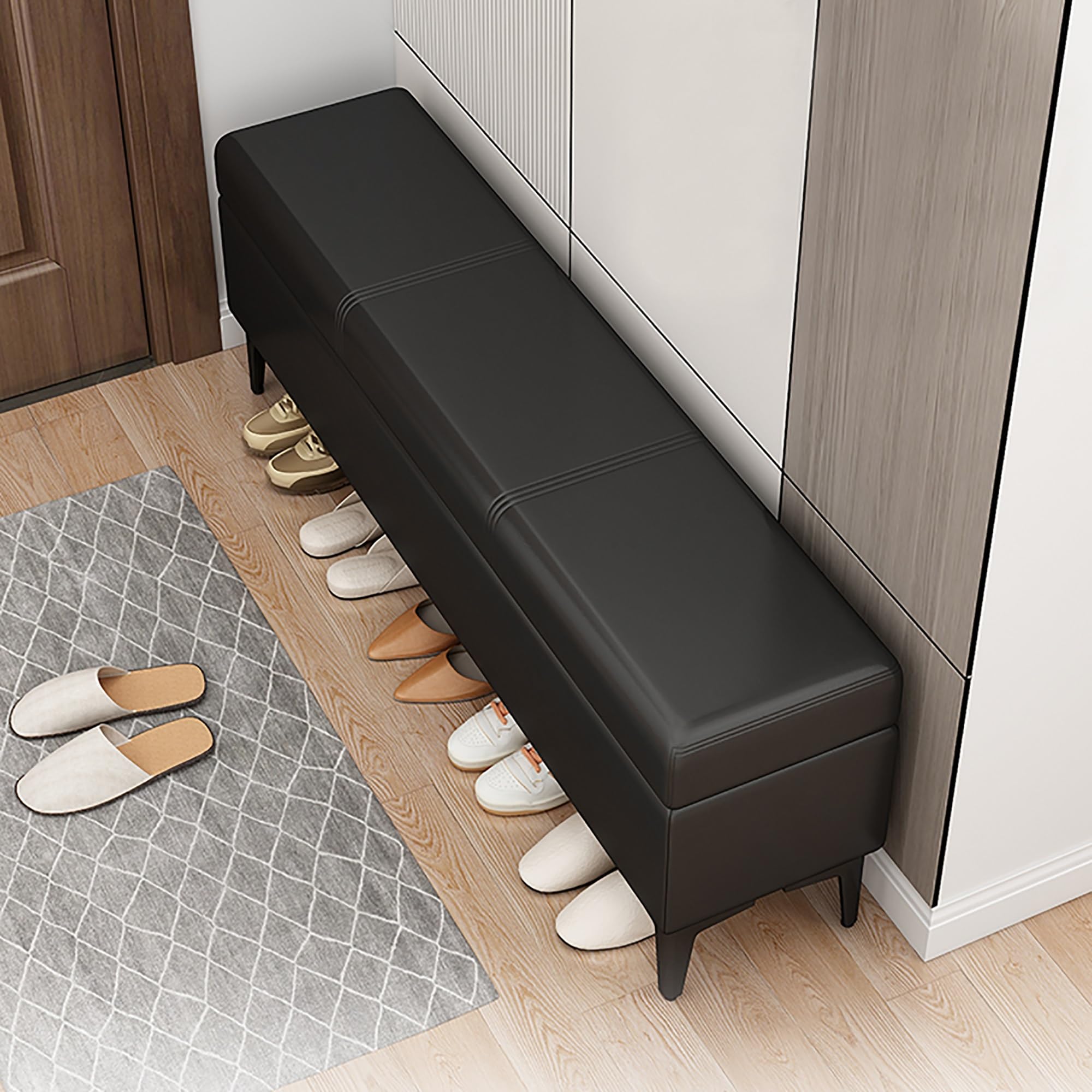 KLGFBDC Stylish Black Shoe Cabinet Bench for Bedroom & Entryway - Versatile Space-Saving Storage Organizer (120x40x43cm) - Modern Footwear Solution for Home Décor
