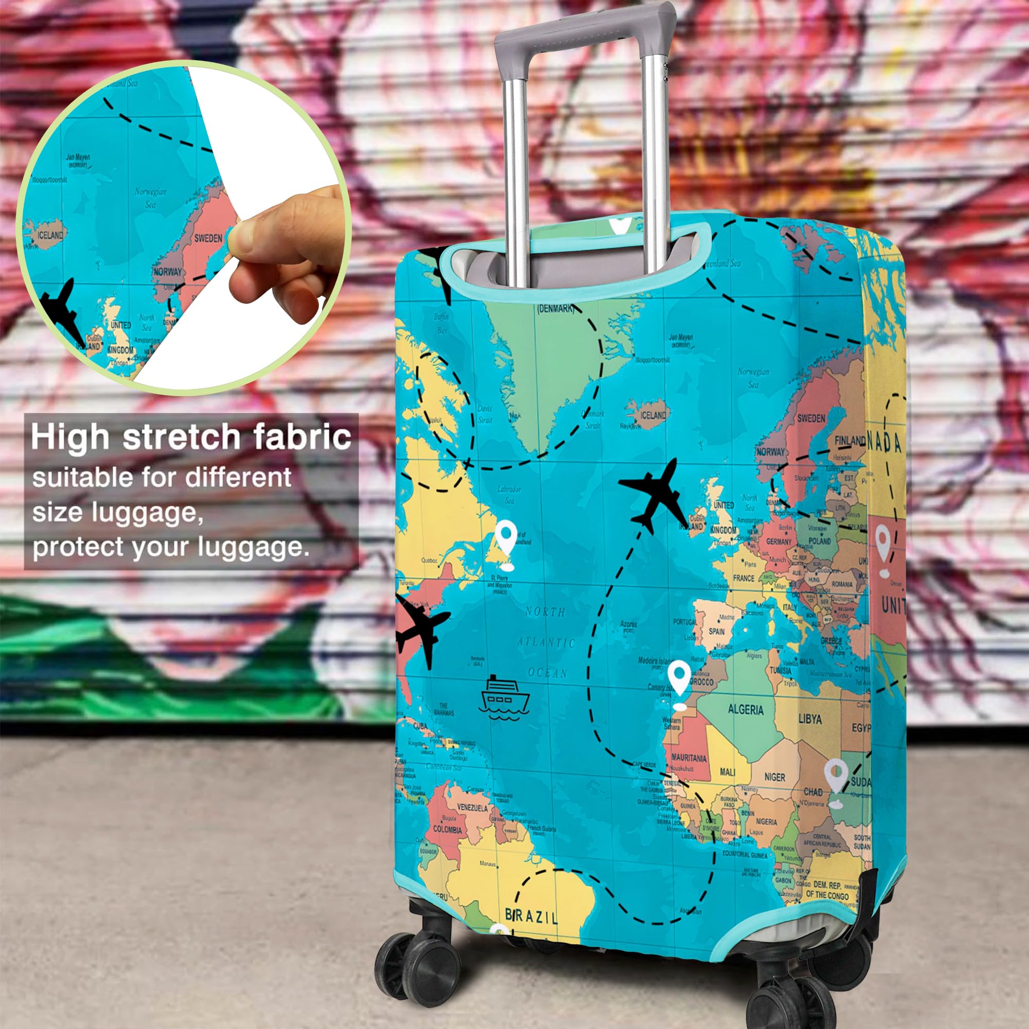Copertura per bagagli da viaggio Protezione per valigie adatta a bagagli da 18-32 pollici Coperture per ruote da viaggio con motivi Articoli correlati a fiori Protezione elastica per bagagli