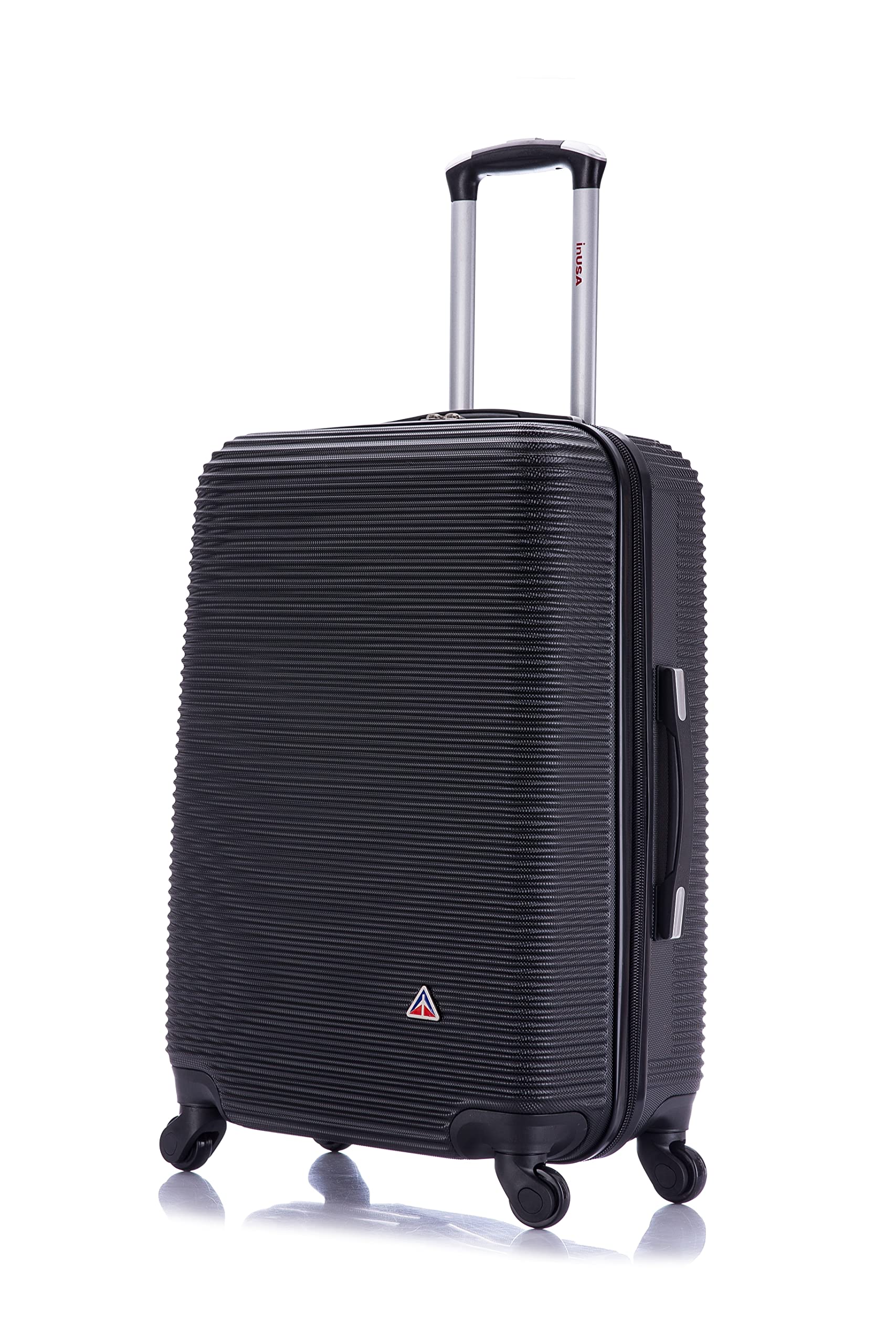 InUSA ROYAL Hardside Spinner Luggage with Ergonomic Handles | Spacious Travel Suitcase with Four Spinner Wheels and Studs | 24 Inch Medium Hardside Spinner Luggage | Black