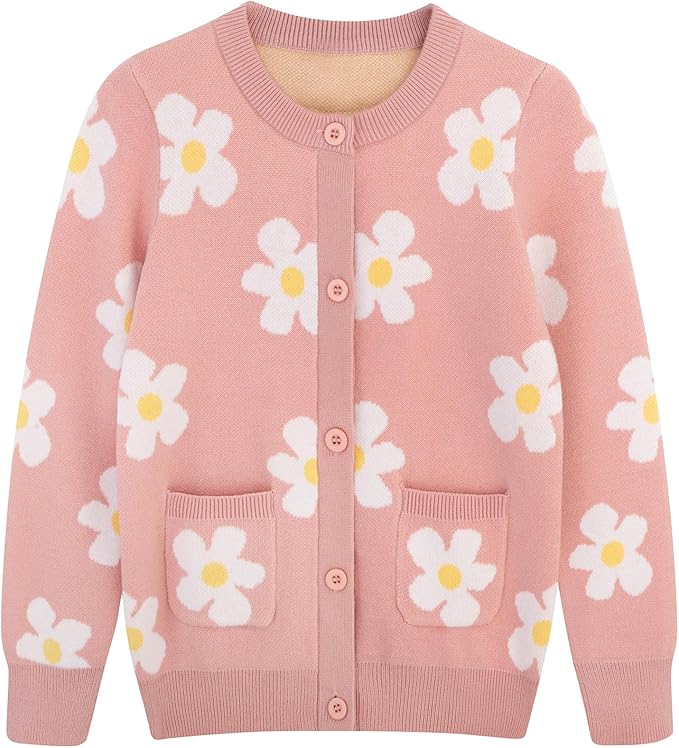 Girls Cardigan Long Sleeve Button Front Sweater Toddler Kids Knit School Uniforms Sweaters with Pockets 3-12 Years