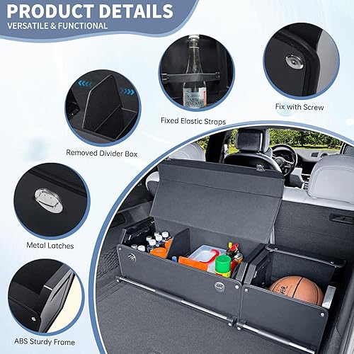 Miniatura 3 de Organizador de maletero de automóvil, organizador de maletero de cuero para SUV con tapa y asa resistente, plegable y ajustable (negro, XL (41.6 x