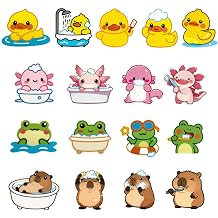 UNEEDE Bathtub Non Slip Stickers, Shower Floor Non Slip Stickers | 17-Pack Cute Axolotl, Duck, Capybara, Frog Decals, Textured Surface Anti Slip Shower Stickers, Safety Grip with Scraper
