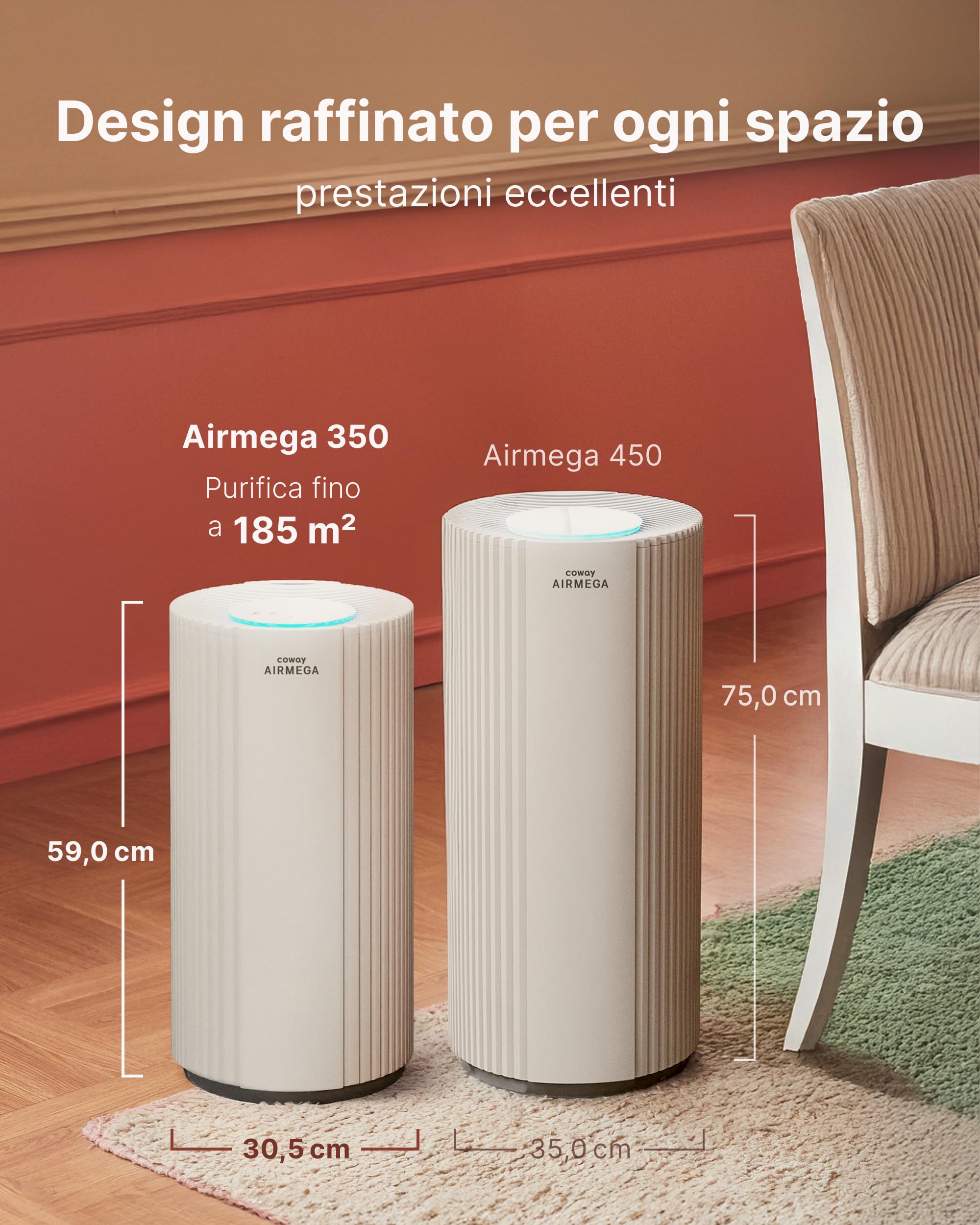 COWAY Purificatore d'aria HEPA per grandi ambienti, AIRMEGA 350, Beige