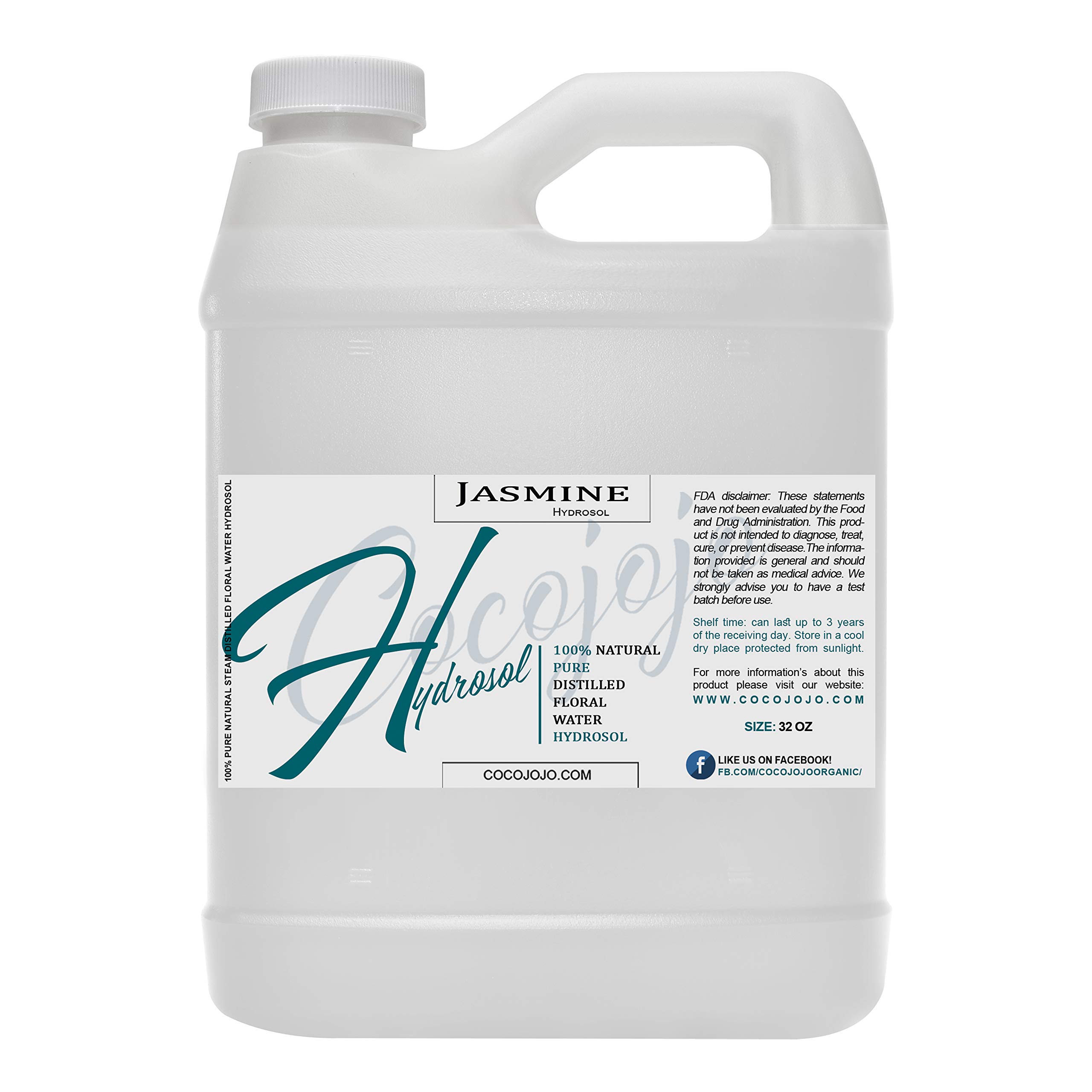 Jasmine Hydrosol Spray Toner for face Floral Jamsine Water Cleansing Hydrating Face Mist, for Hydration Pure and Natural Jasmine Hydrosol for All Skin Types COCOJOJO Jasmine HYDROSOL - 32 oz