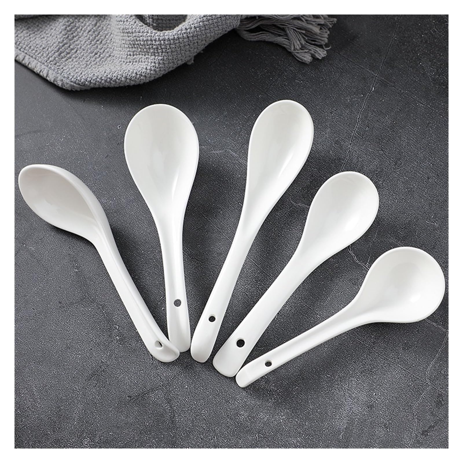 Set 4 Cucchiai Da Zuppa Asiatici In Ceramica Bianca – Perfetti Per Ramen, Miso, Dessert E Caffè, Lavabili In Lavastoviglie