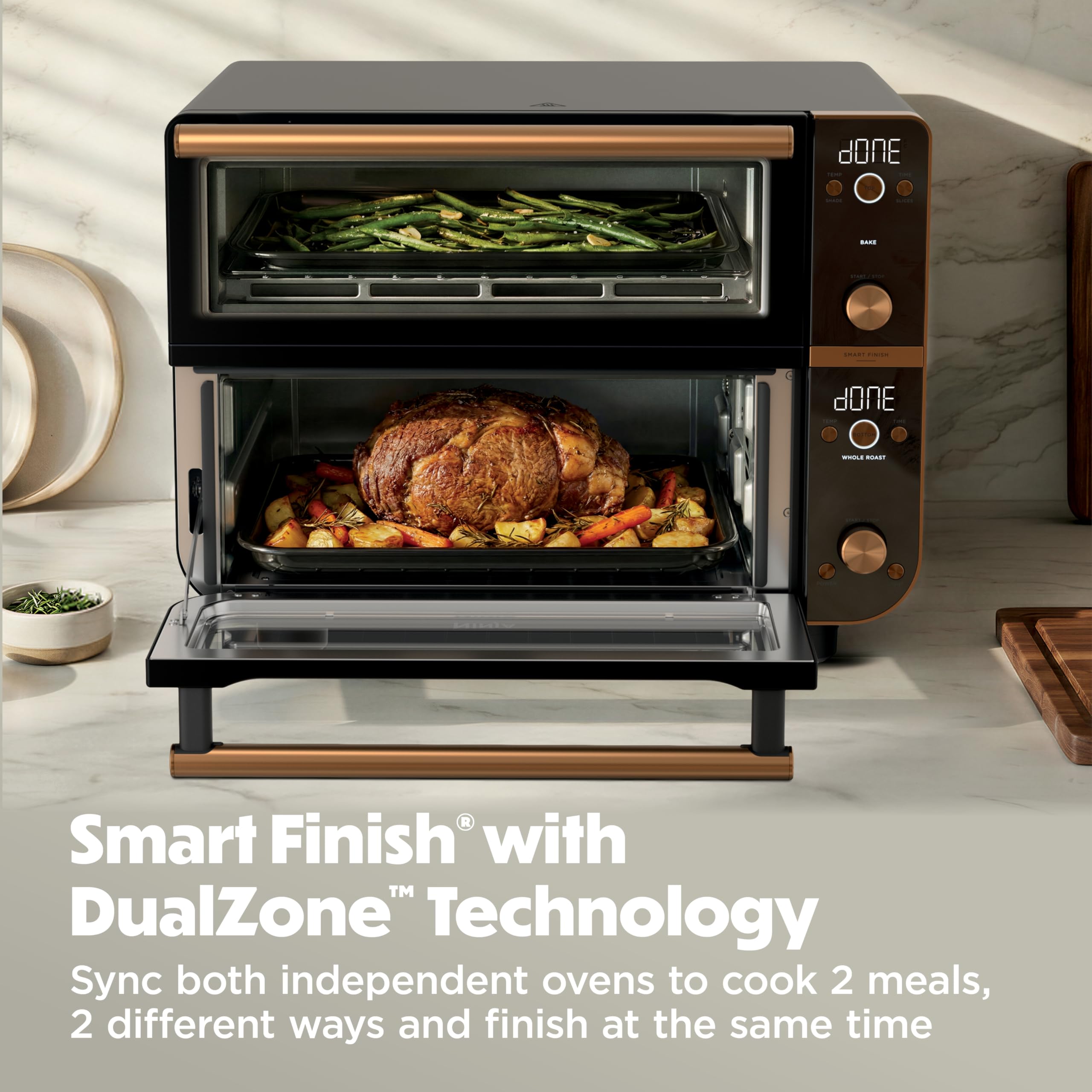 Ninja Double Oven Pro Smart XL - Forno da bancone e friggitrice ad aria | Versatilità 12 in 1 con finitura intelligente e tecnologia DualZone per cucinare 2 pasti alla volta, si adatta al pollo fino a