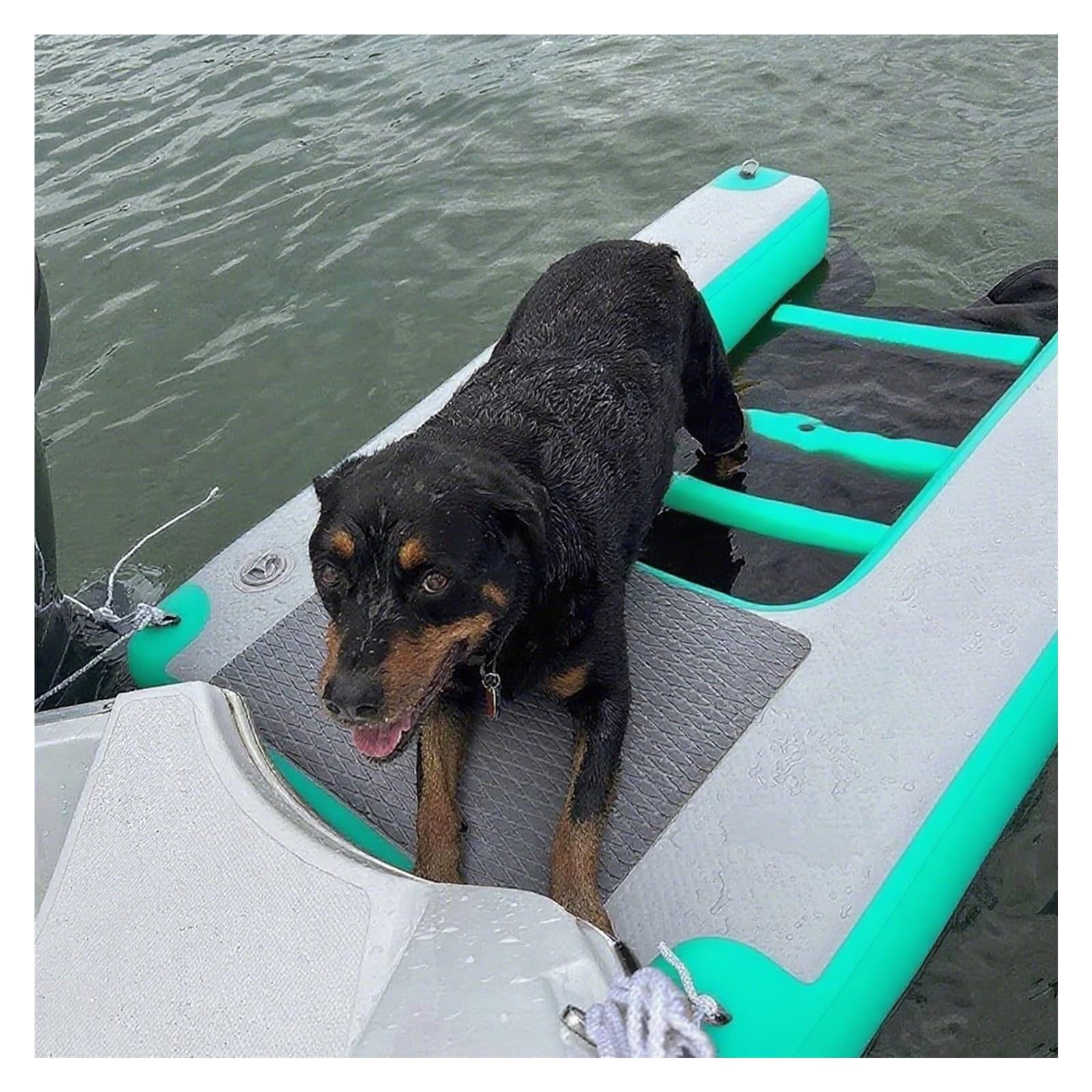 MZZKFC Foldable Dog Water Exit Ramp Load 232lbs，Inflatable Dog Floating Dock for Lakes Docks Boats，5ft Large Dogs Floating Ramp with EVA Anti Slip Pad & Pump(Green)