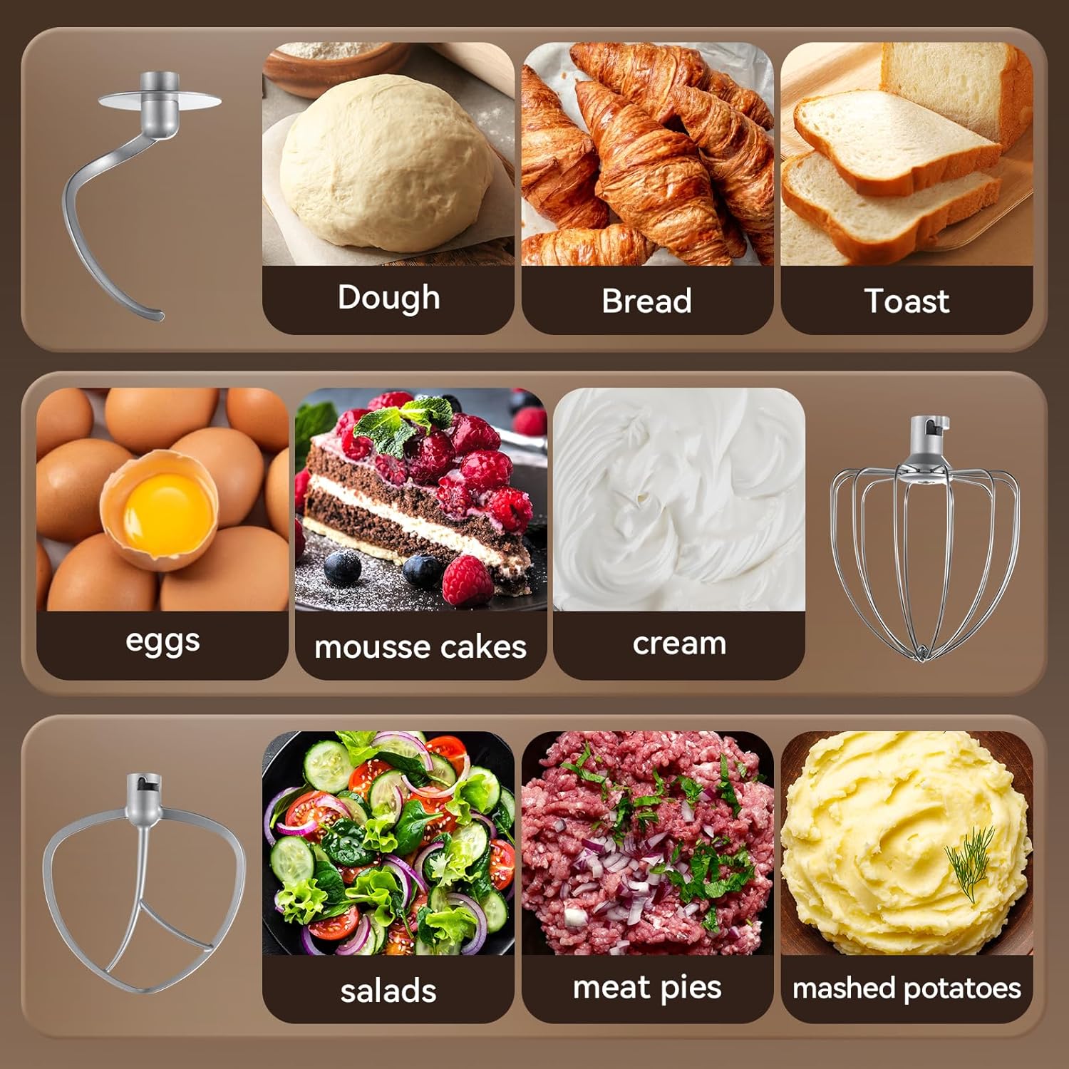 Neretva Stand Mixer, [6.34QT/ 6+P Speed/ 400W] Mixers Kitchen Electric Stand Mixer Lightweight & Large Capacity & LED Display Kitchen Mixer with Stainless Steel Bowl, Whisk, Flat Beater, Dough Hook