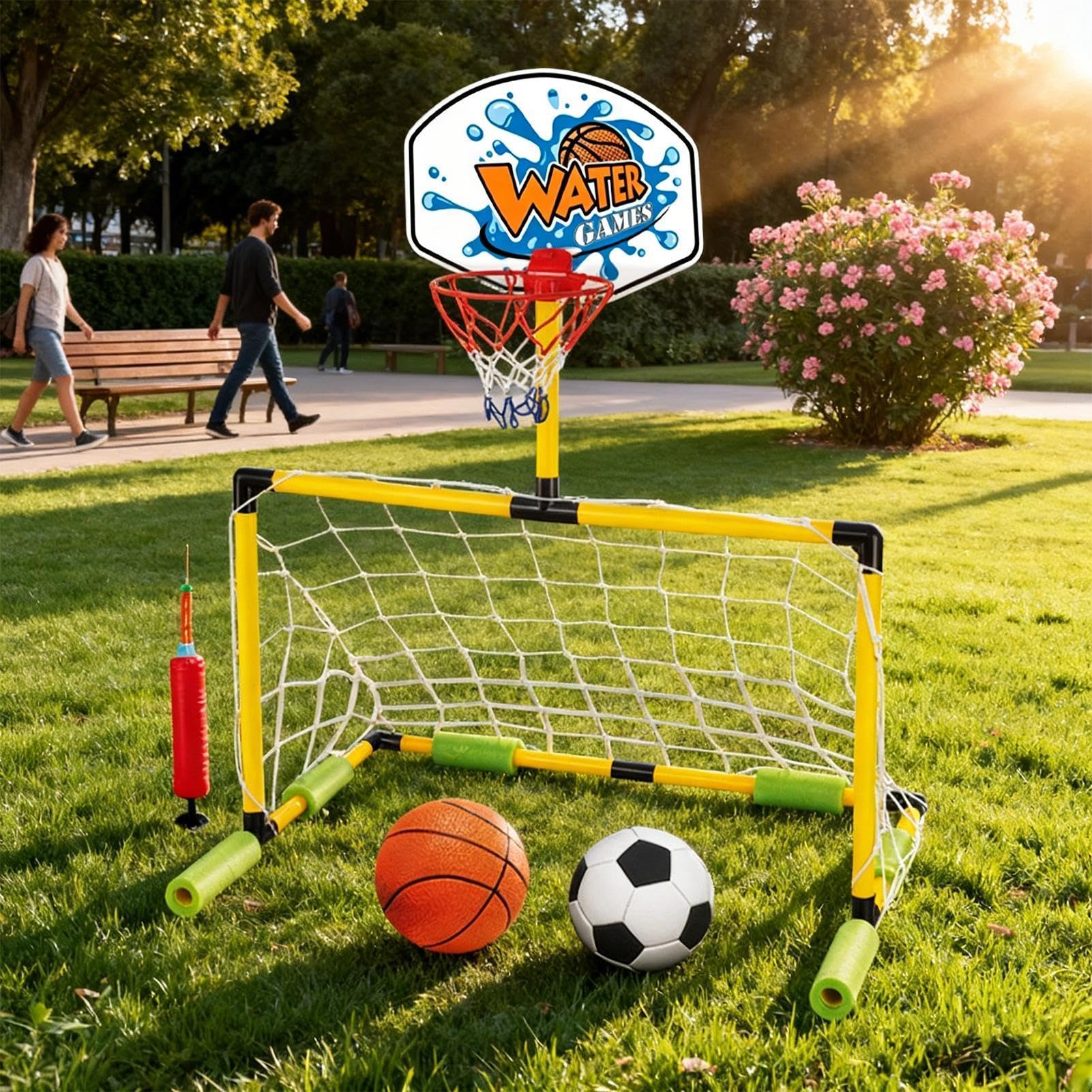 Generico Canestro Basket Piscina 2 in 1, Galleggiante 30.71 Pollici, Gioco Acquatico Porta Calcio Staccabile, Giocattolo Cortile Piscina Basket Calcio per Bambini
